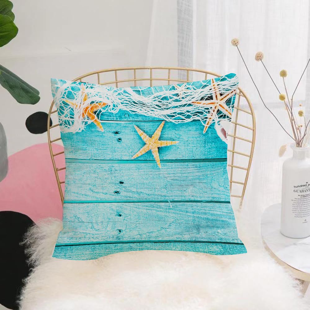 HYMSXW Cushion Cover,Throw Pillow Case Home Decorative for Living Room Bedroom Sofa Chair 20X20 Inch,Coastal starfish and fishing nets, fascinating seaside vision - with marine ele,Pillowcase 50X50cm