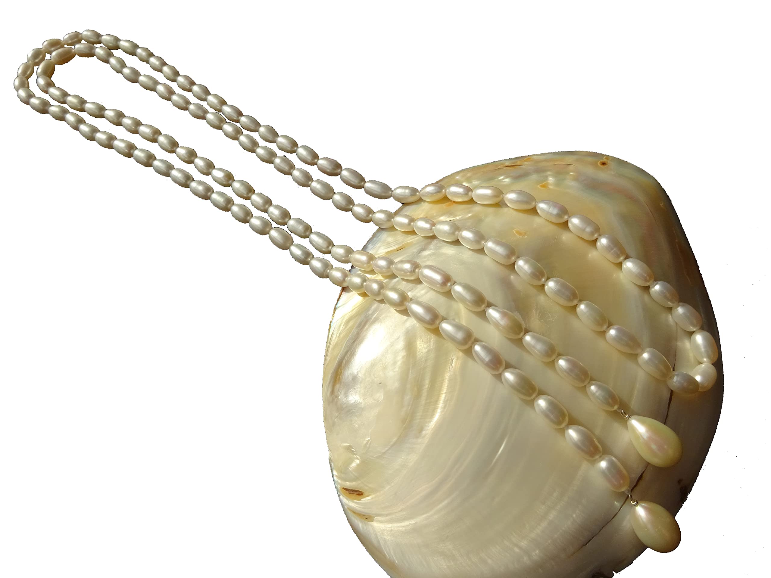 Sautoir perles de culture, collier écharpe Longueur 129Cm, perle d'eau douce de culture, perle forme allongée, couleur blanche