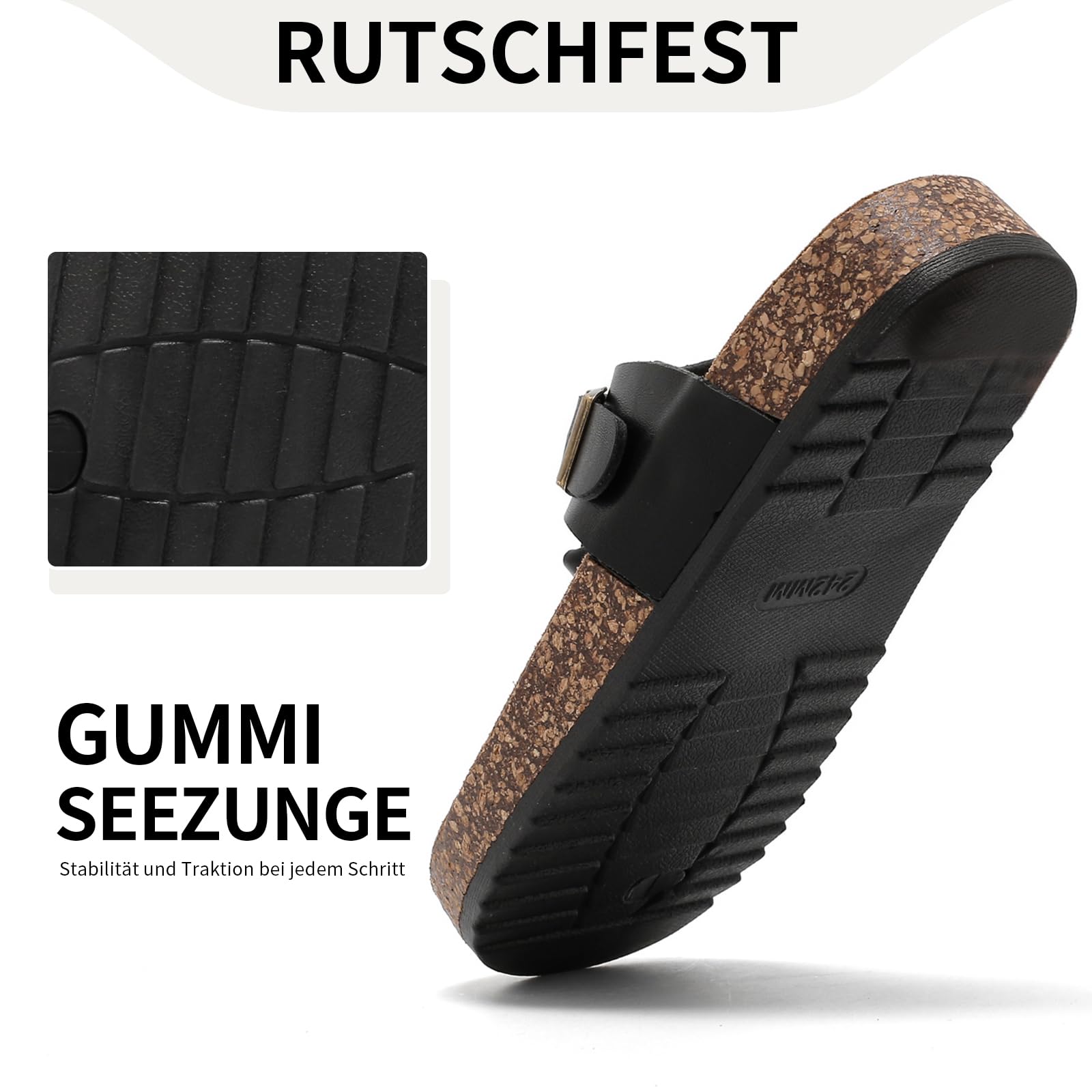 Lässig Flach Zehentrenner Damen, Kork Fußbett Sommer Schlappen Unisex, Herren Flip flop Sandalen mit Einstellbarer Schnalle, Pantoletten Rutschfest Badelatschen, Bequem Hausschuhe