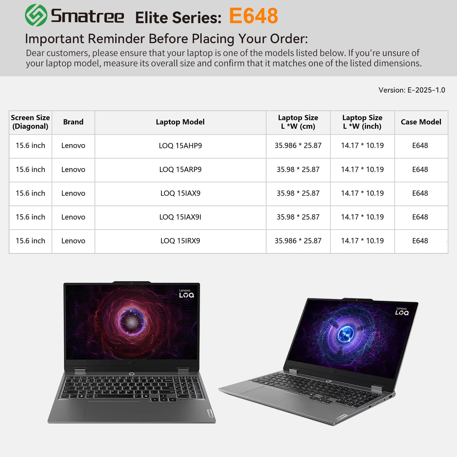 Smatree Pokrowiec na laptopa 39.6 cm Lenovo LOQ 15IAX9/15ARP9 Gaming Laptop, 39.6 cm LOQ 15IAX9I/15IRX9/15AHP9, etui z kieszenią na akcesoria, zamek błyskawiczny YKK, odporny na wstrząsy design