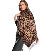 HAOYUAN Leopard Winter Scarf Women Chunky Scarves Cold Weather Soft Warm Long Faux Cashmere Fringe Pashmina Shawl Wraps