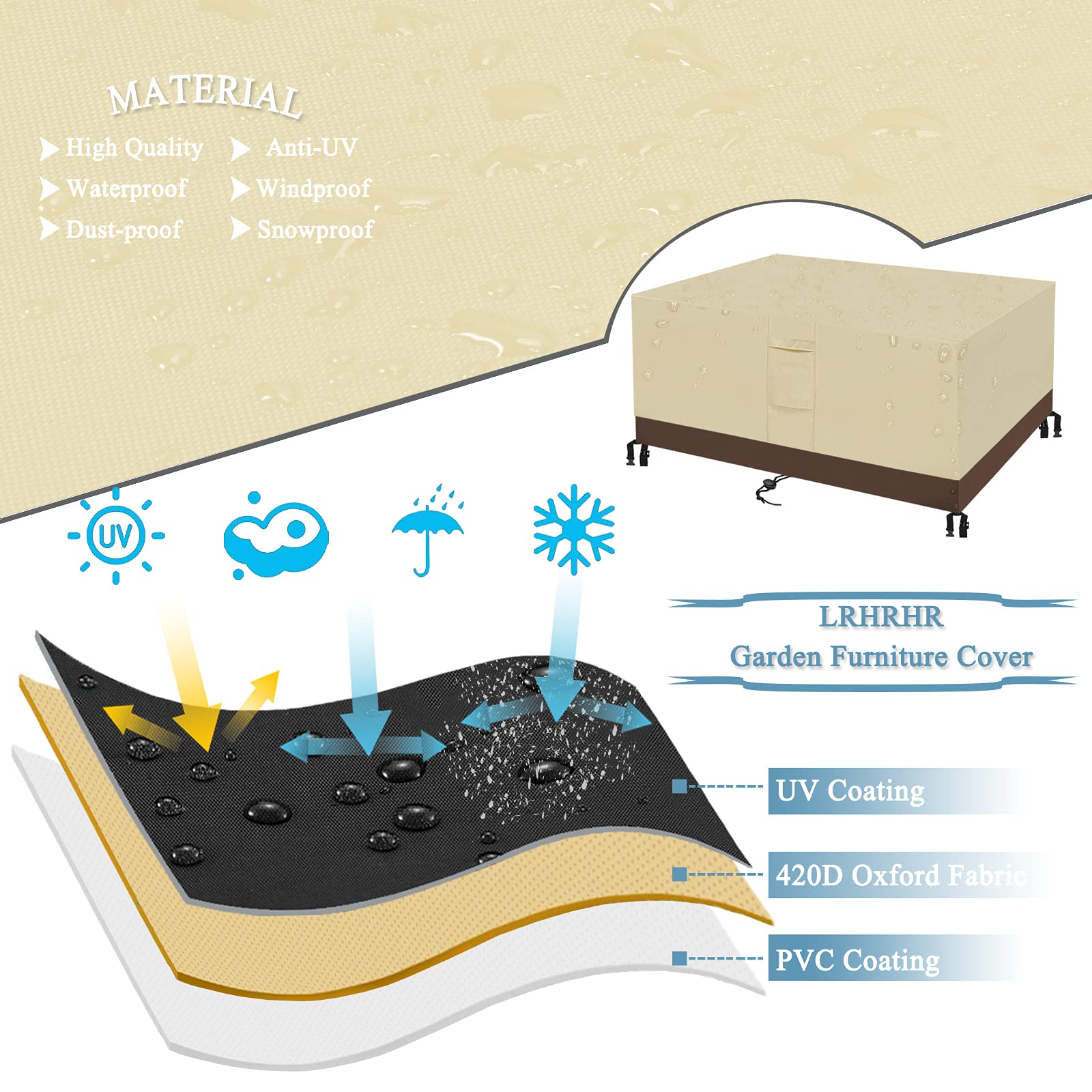 Funda Jardin Exterior I,420D Rectangular Funda Protectora para Muebles de jardín,Impermeable,Transpirable, a Prueba de Polvo y a Prueba Rayos UV