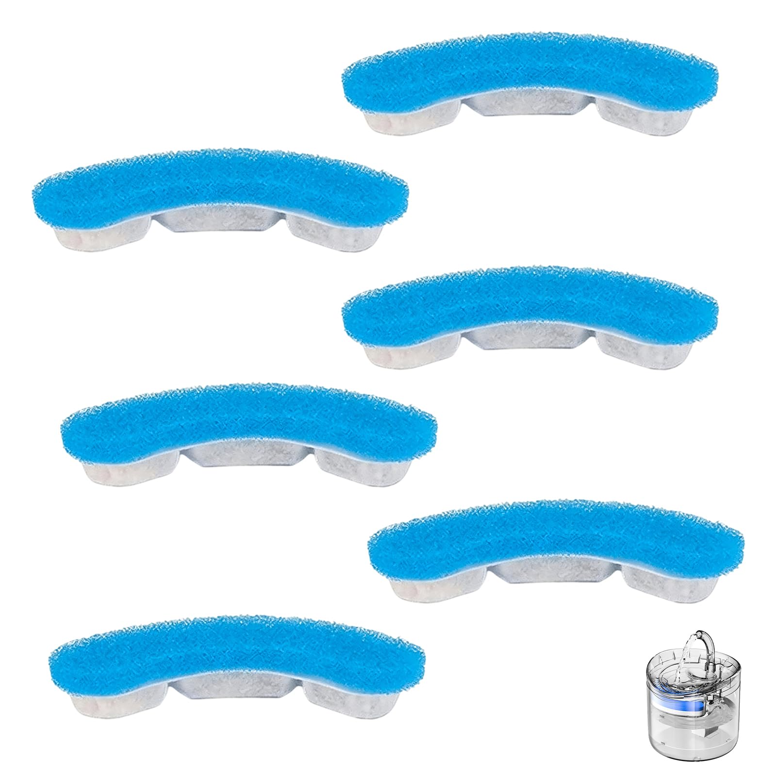 6 PCS Cat Water Fountain Filters Compatible With NPET WF050 WF060, Cat Fountain Filters Replacement, 61oz Quadruple Filtration, Washable Safe, Pre-Filter Sponge, Activated Carbon, Ion Exchange Resin