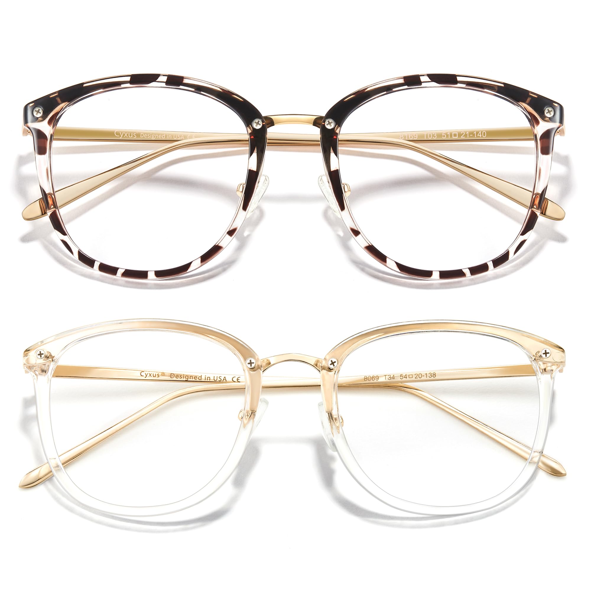 Cyxus 2 Pack Blue Light Glasses for Women, Blue Light Blocking Eyeglasses