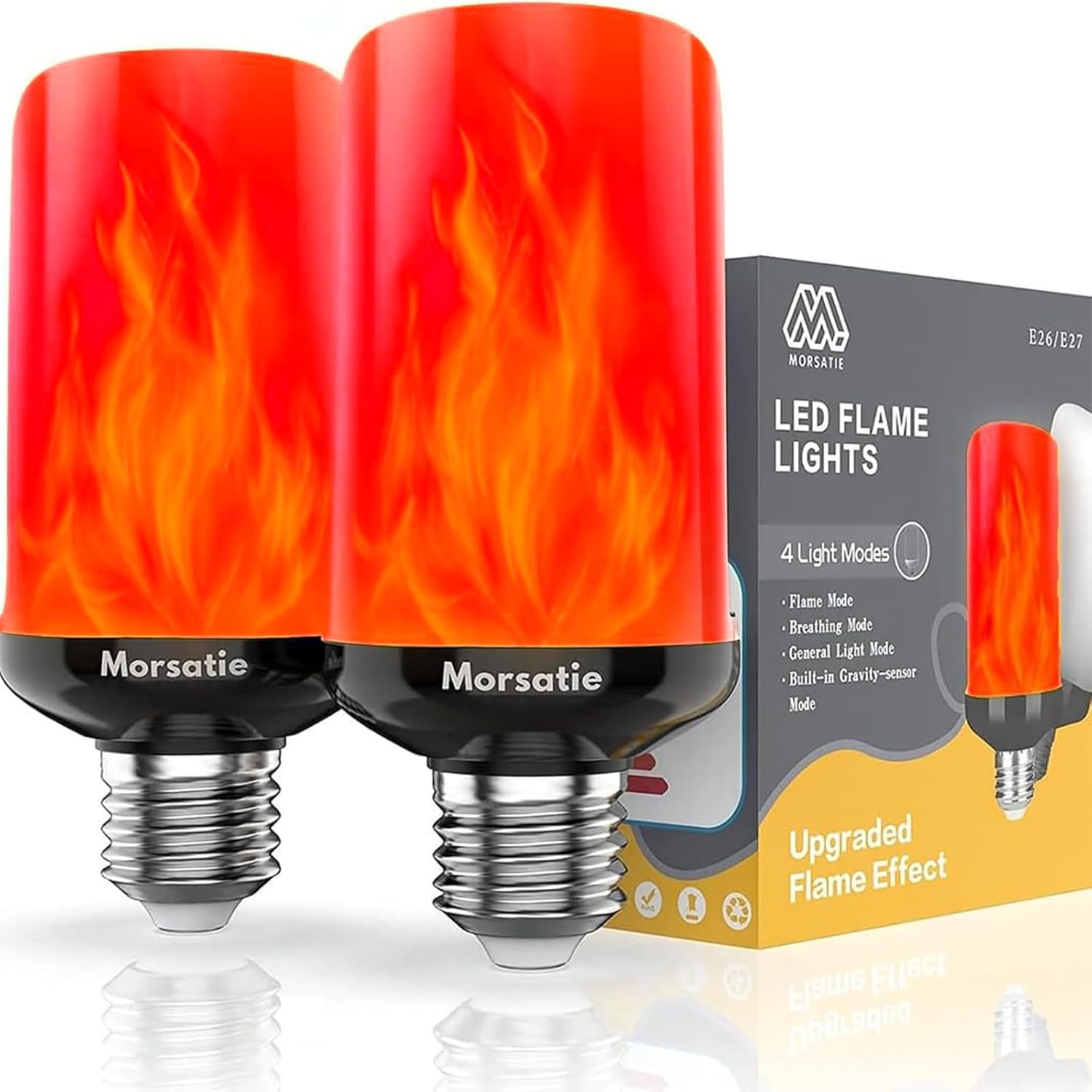 【Upgraded Flame LED Flame Light Bulbs, 4-Mode Flickering Light Bulbs with Upside Down Effect, E26 Fire Light Bulb for Halloween Christmas Party Porch Patio Indoor Outdoor Decoration, Red - Image 1 of 6