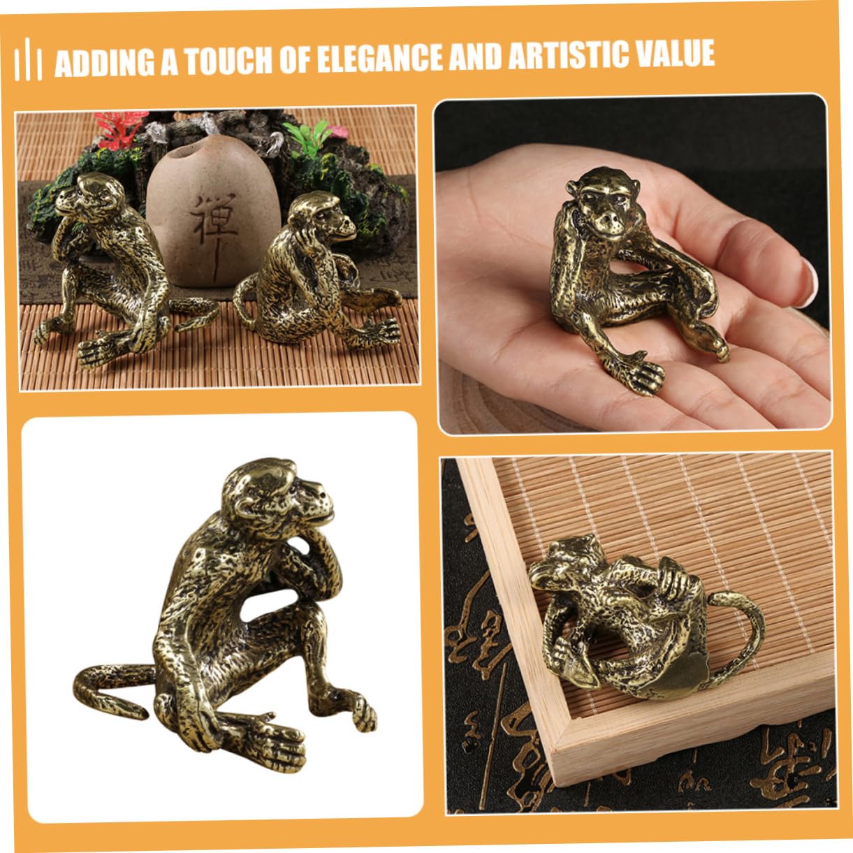 ibasenice 2stücke Vintage Mini Monkey Statue Messing Lifelike Tierfigur Für Schreibtischdekoration Kreative Retro Affenskulptur Perfektes Für Und Sammler