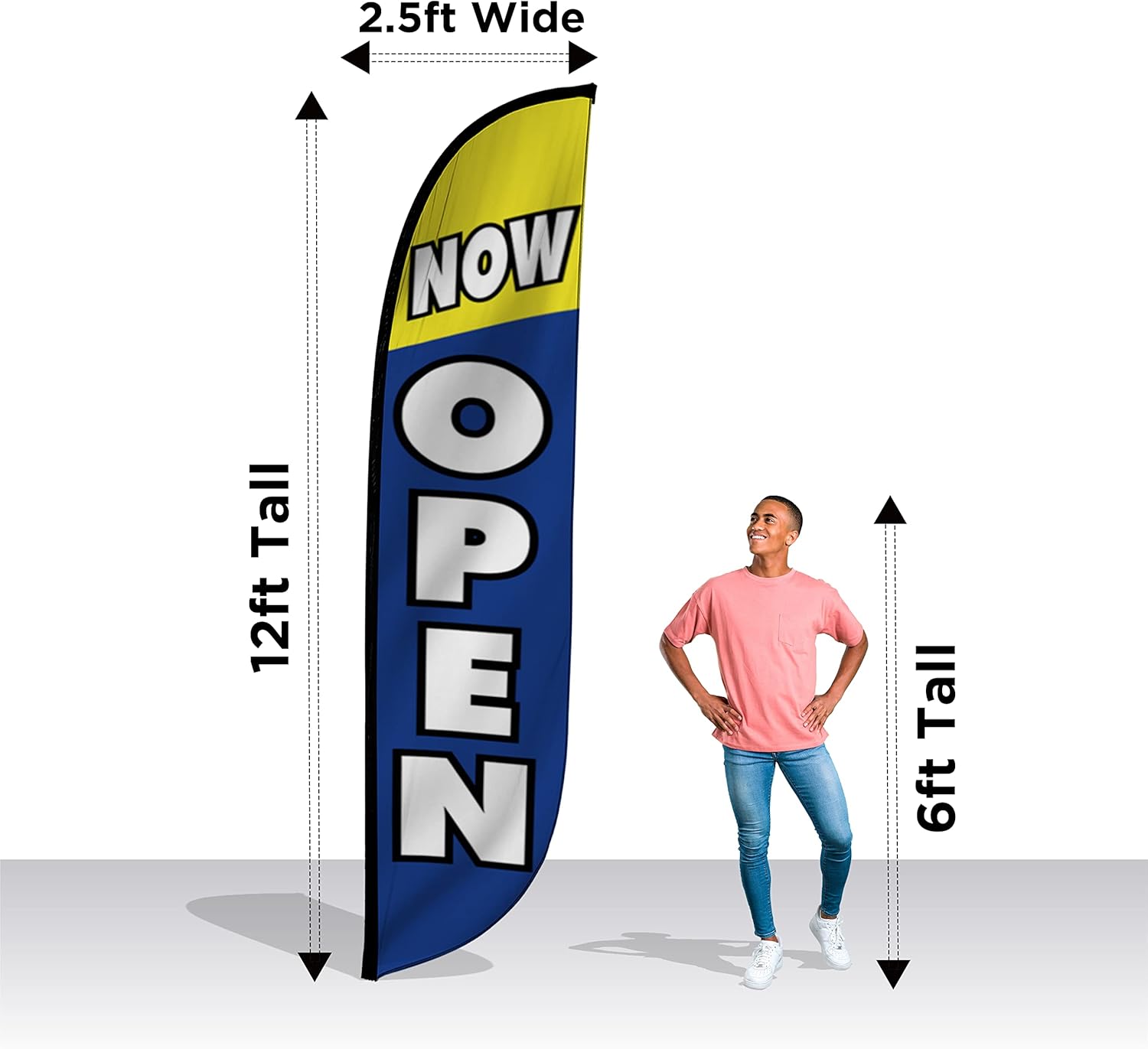 LookOurWay Feather Flag Banner - 12 Feet Tall Advertising Sign Swooper Flag Only, No Poles - Grand Opening Flags - Now Open Blue & Yellow (10M1200029) - Image 3