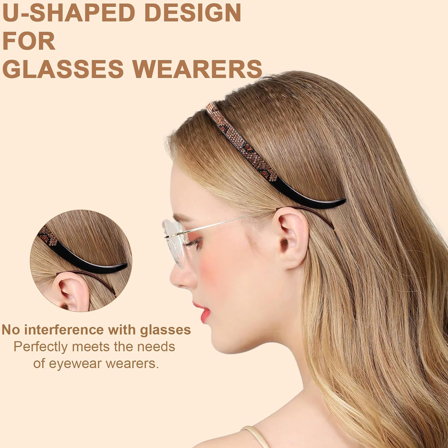 Headbands Designed for Eyewear-Fashion Glitter Sparkly Diamond Hairbands Comfortable Non-Slip Thin Headbands for Women Girls-AB Silver