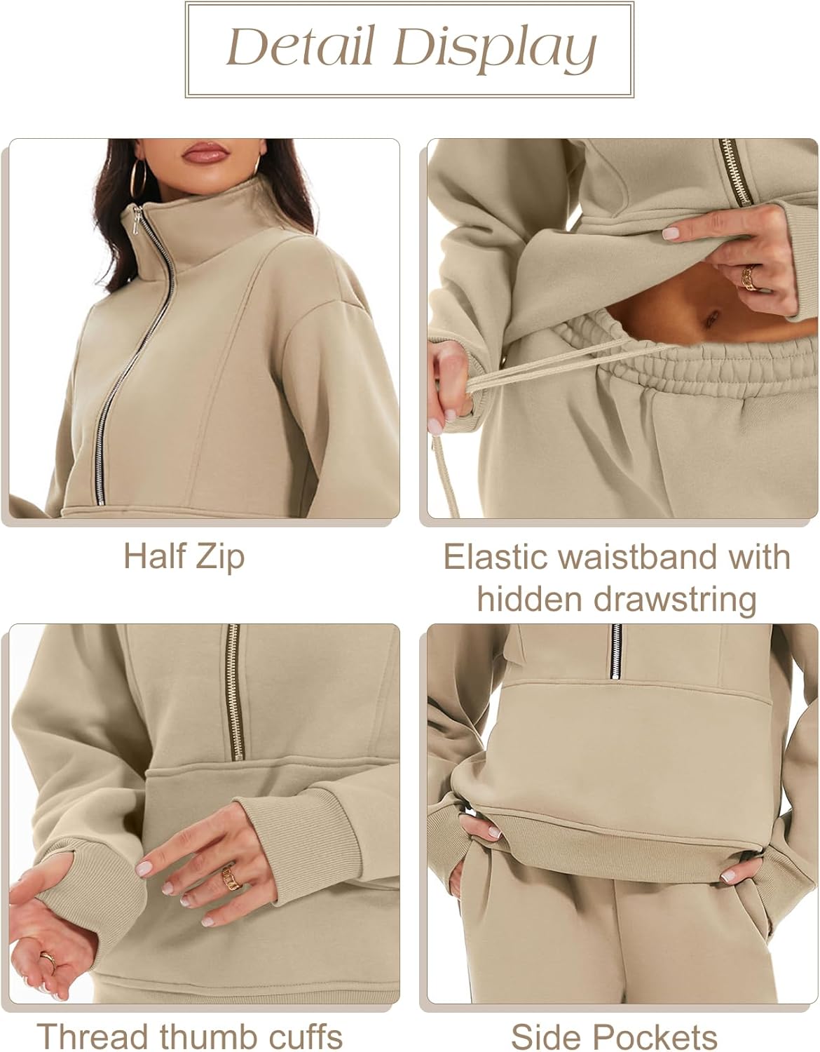 Eisctnd Womens Fleece 2 Piece Sweatsuit Lounge Set Long Sleeve Sweatshirt Jogger Pants Tracksuit Sweatsuit 2026 Trendy - Image 6