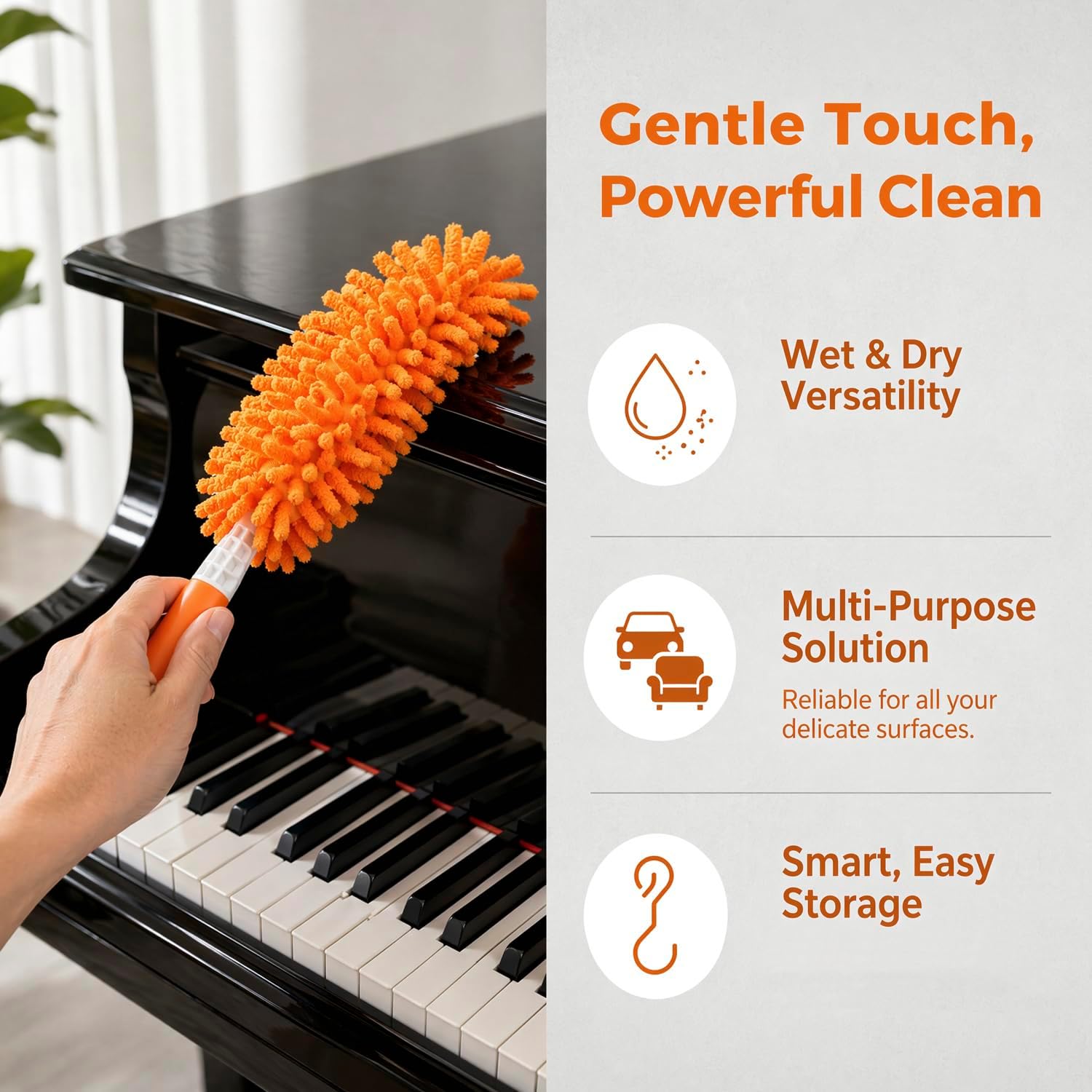 Microfiber Duster for Cleaning, Washable Duster, Car Duster Interior, Feather Duster for Car Interior, Office, Home - Daily Cleaning Tools, Orange image 4