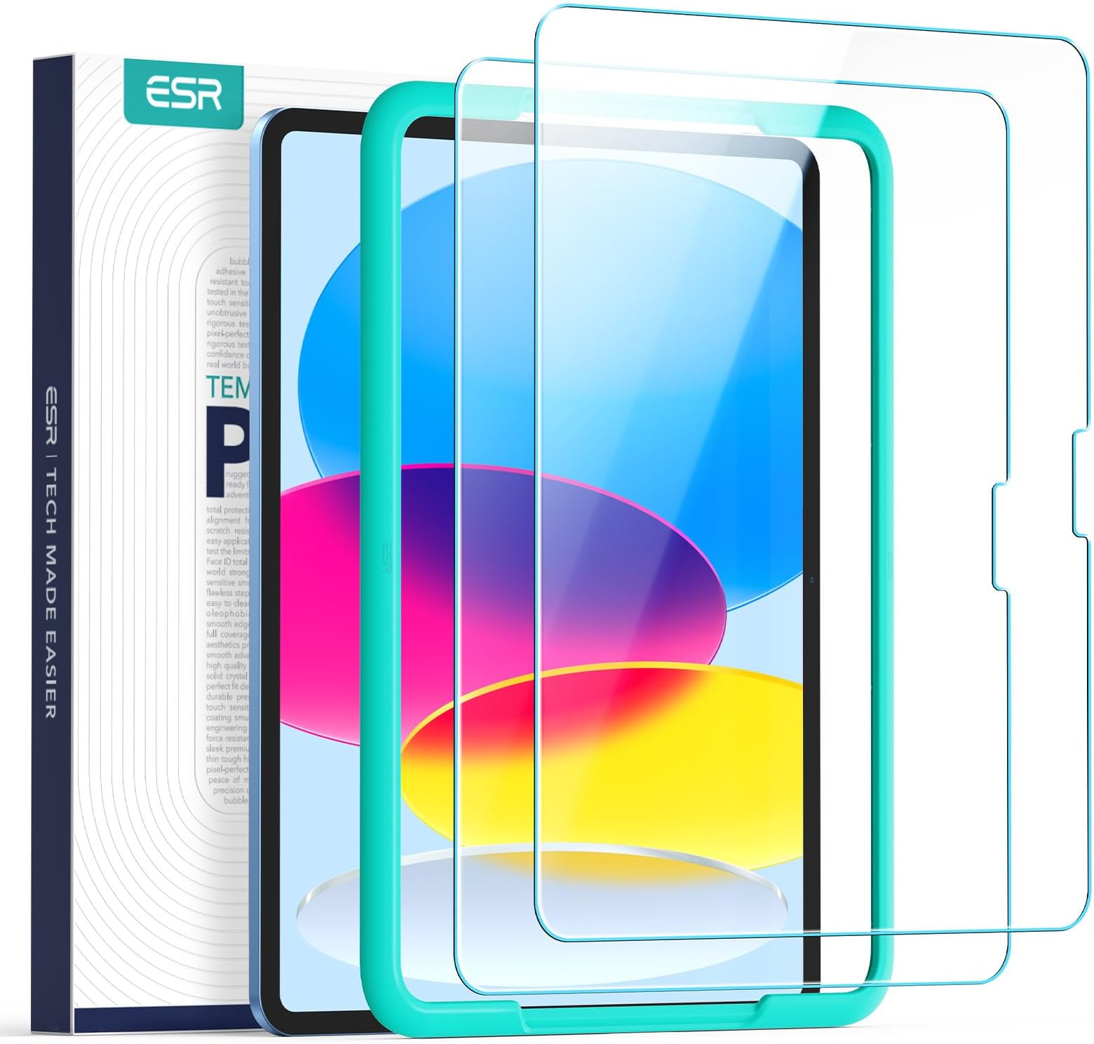 ESR 2 Pack Screen Protector for iPad 11/10th Generation A16 (11/10.9 Inch 2025/2022), 9H Tempered Glass Film Guard with Alignment Frame, Anti-Scratch, Bubble Free, HD Clarity, Apple Pencil Compatible