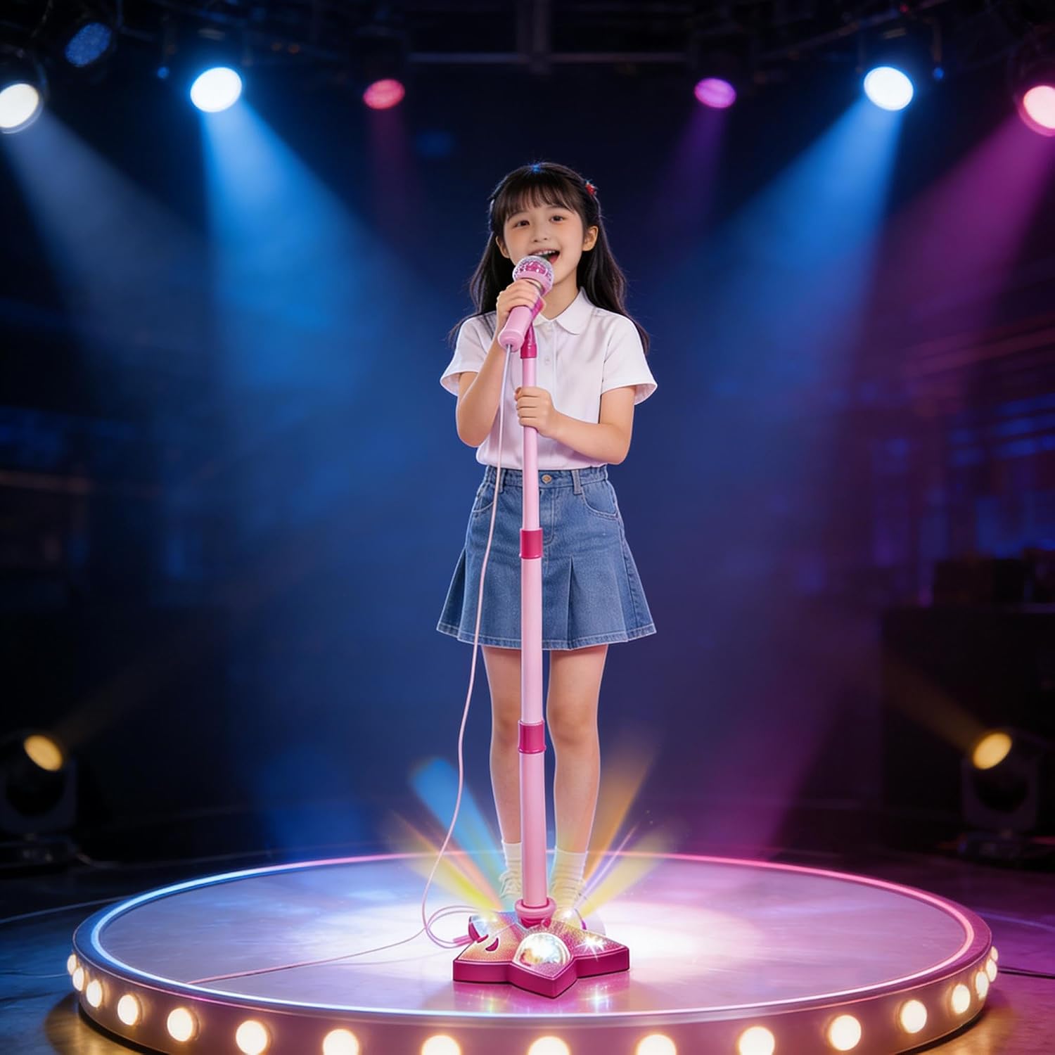 Model Karaoke Machine for Singers,Rechargeable Karaoke Machine Toys with Adjustable Stand,Kids Microphone with Flashing Stage Lights Adjustable Stand Gift (new Model)