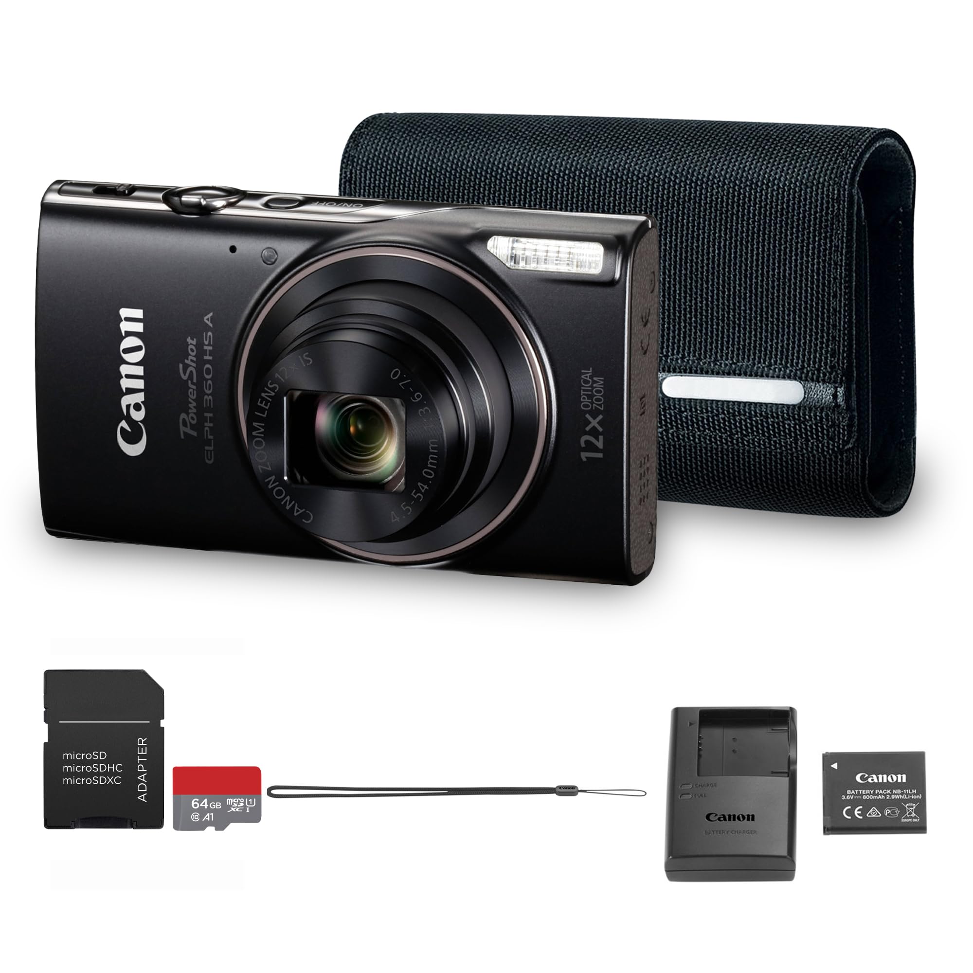 Canon PowerShot ELPH 360 HS A Digital Camera (Black) | 20.2MP CMOS Sensor, 12x Optical Zoom & Built-in Wi-Fi | Compact Point-and-Shoot for Travel,