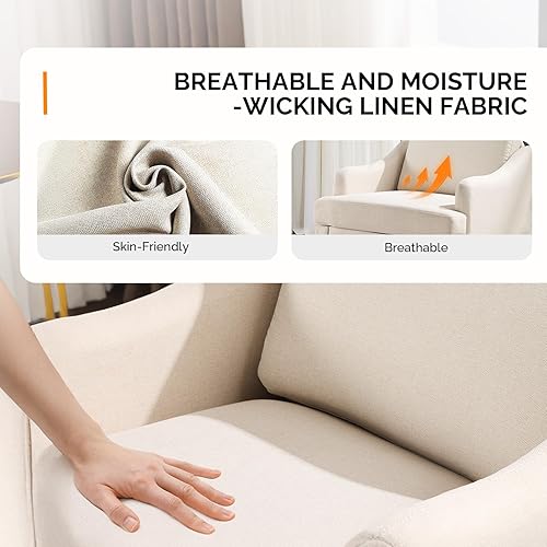 Miniatura 5 de VINGLI Juego de 2 sillas decorativas de tela de lino, sillón tapizado moderno beige, cómodo sofá, sala de estar, dormitorio, muebles para apartamento