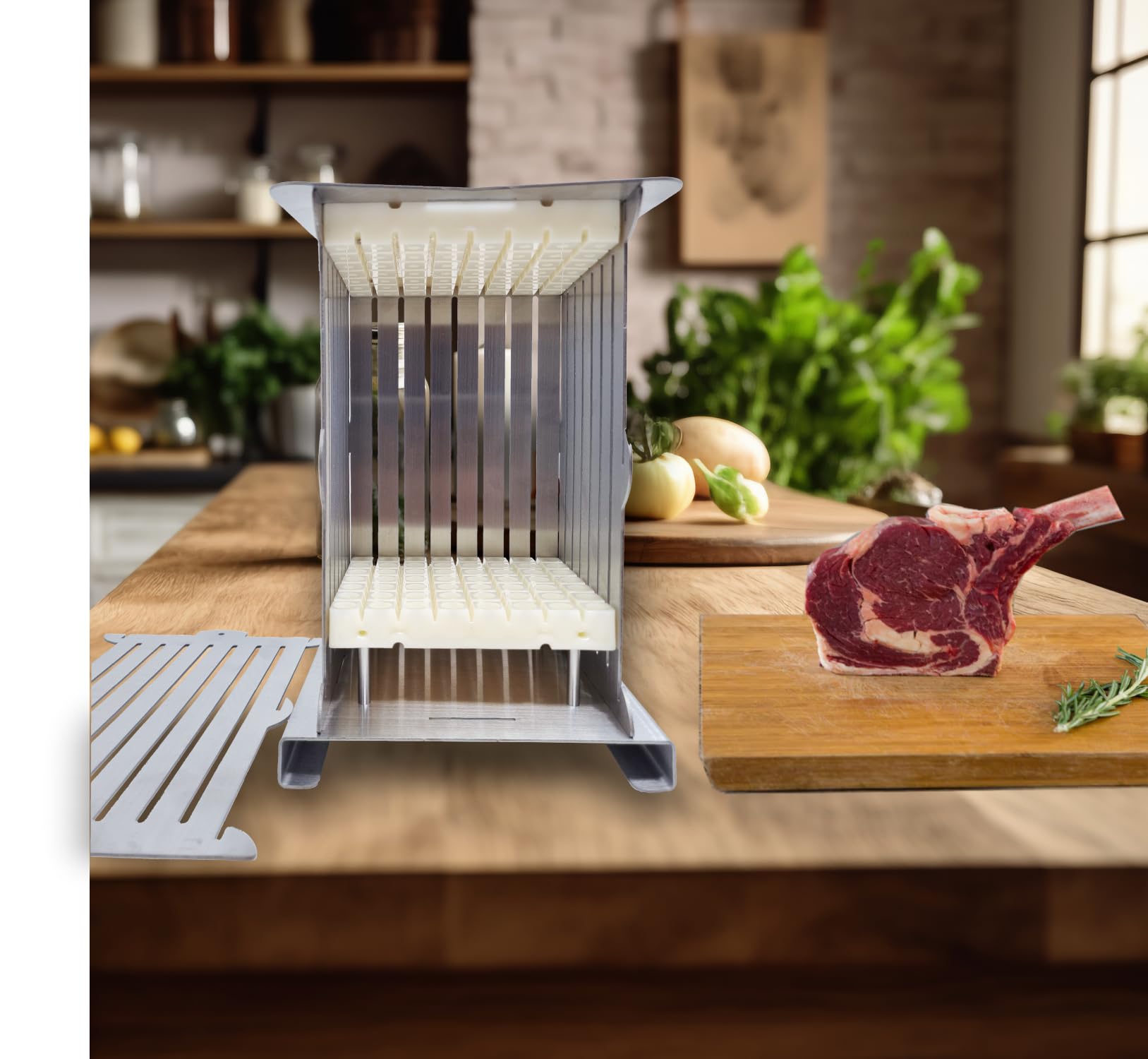 Kit Cubo Arrosticini Spiedini 56 Pezzi in Acciaio Inox – Completo con Coltello + 70 Stecconi – Macchina per Arrosticini, Kebab, Souvlaki – Smontabile e Facile da Pulire.