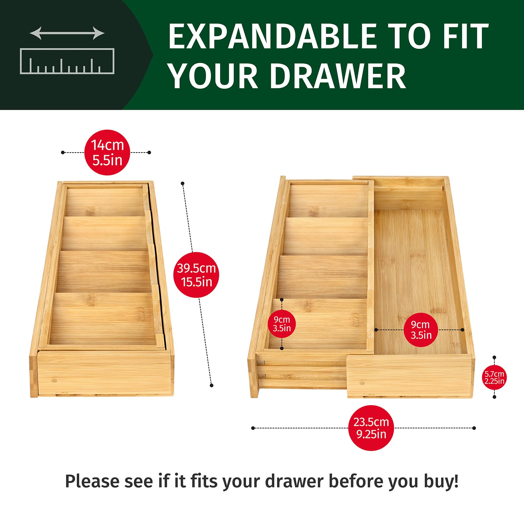Kitchen Drawer Organizer Bamboo Silverware Drawer Organizer,Expandable Utensil Organizer, Bamboo Cutlery Tray and Utensil Holder for Kitchen Flatware(5 Slots, Natural)
