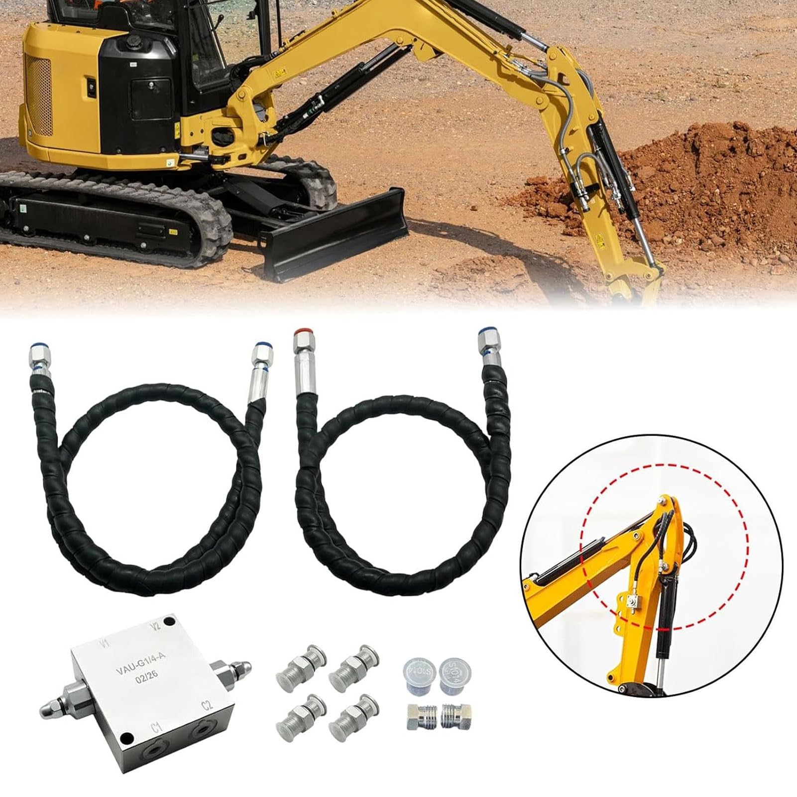 Eujgoov Válvula de Amortiguación Hidráulica para Miniexcavadora, Manguera