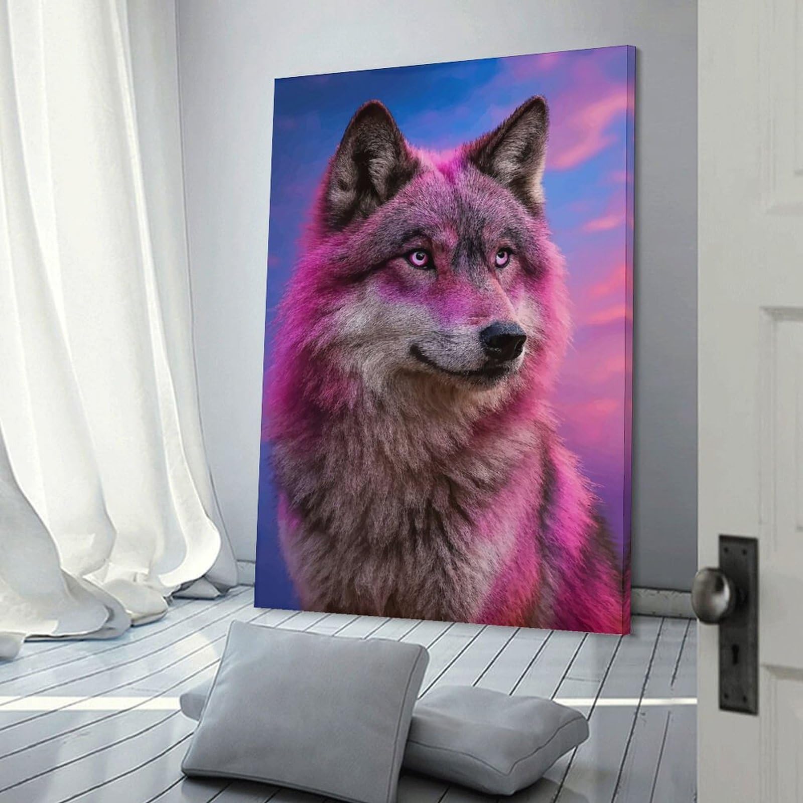 Junmoney Wolf Portrait Canvas Wall Decor, 24x36inch(60x90cm), for Office, Study Or Home Workspace, Wall Art That Adds Style to Work Areas