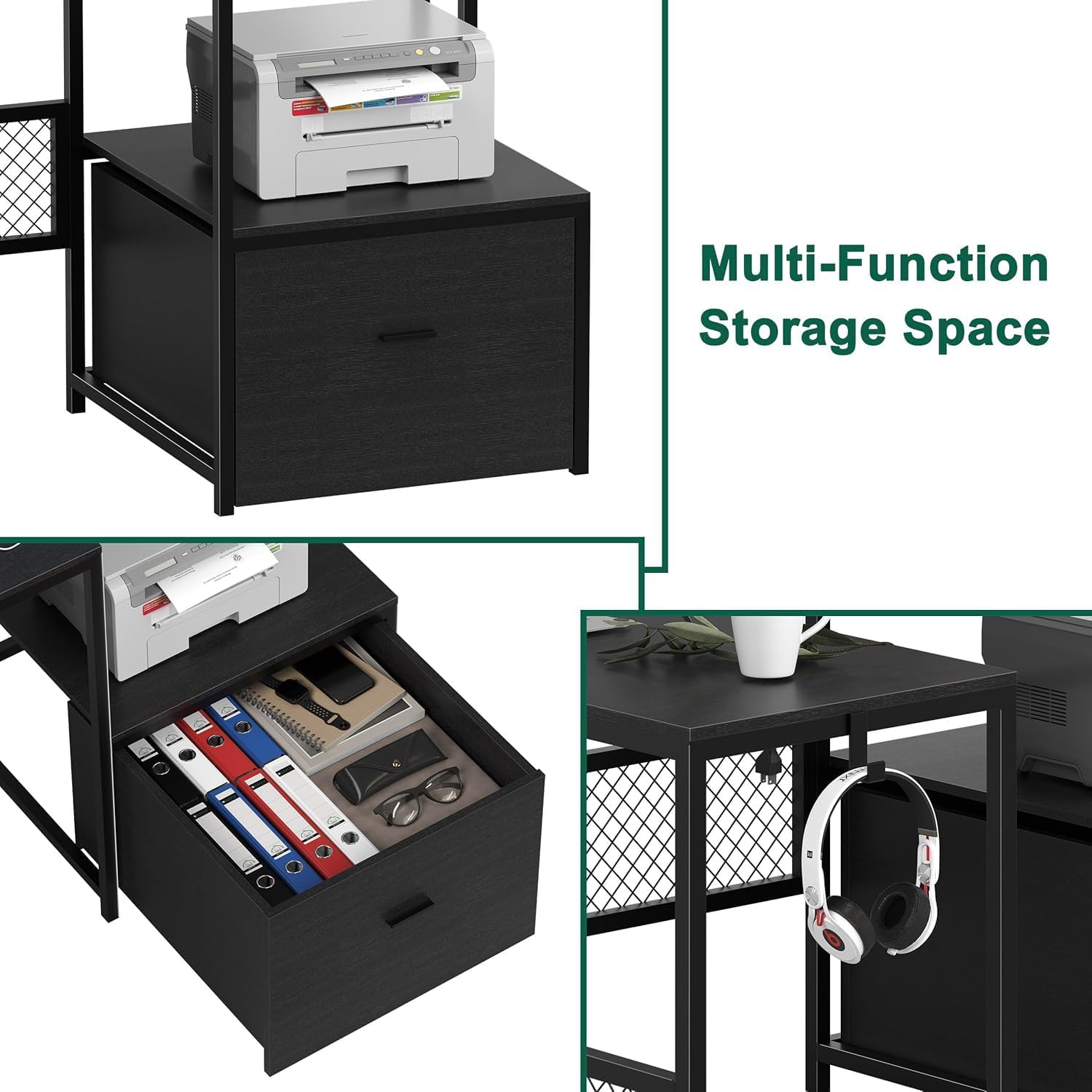 Multi-functional storage features of the AYEASY L Shaped Desk