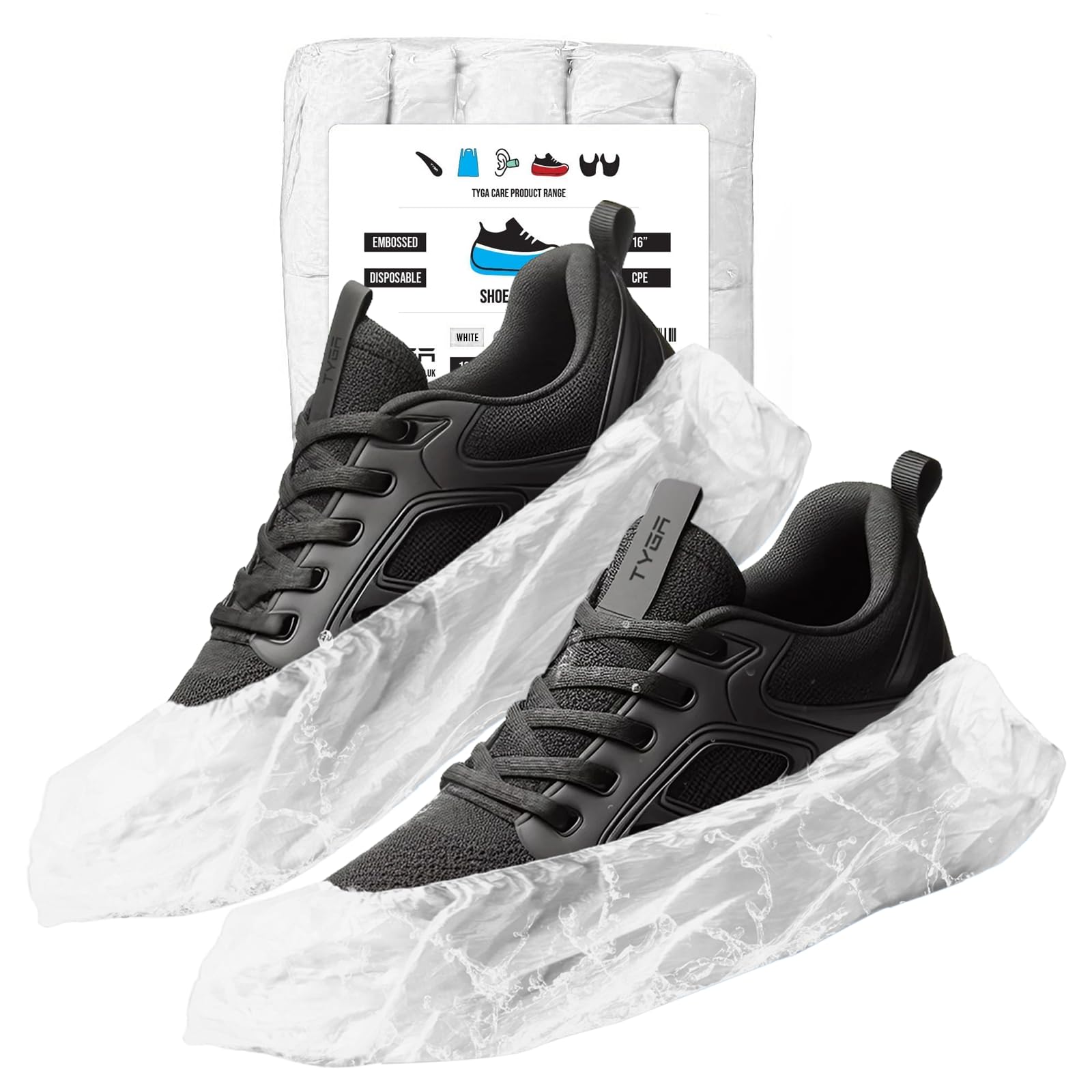 TYGA STORE 100 Pieces Disposable Shoe Covers - Plastic, Anti Slip, Dust Proof, Waterproof Overshoes - Indoor, Outdoor, Carpet, Floor, Rain, Boot, Safety, Cycling, Strong Foot Covering