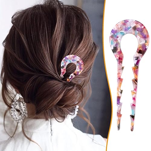 Miniatura 2 de PAGOW - 3 palillos franceses de acetato de 5.1 pulgadas, pinzas para el cabello francés en forma de U, accesorios para el cabello, horquilla de