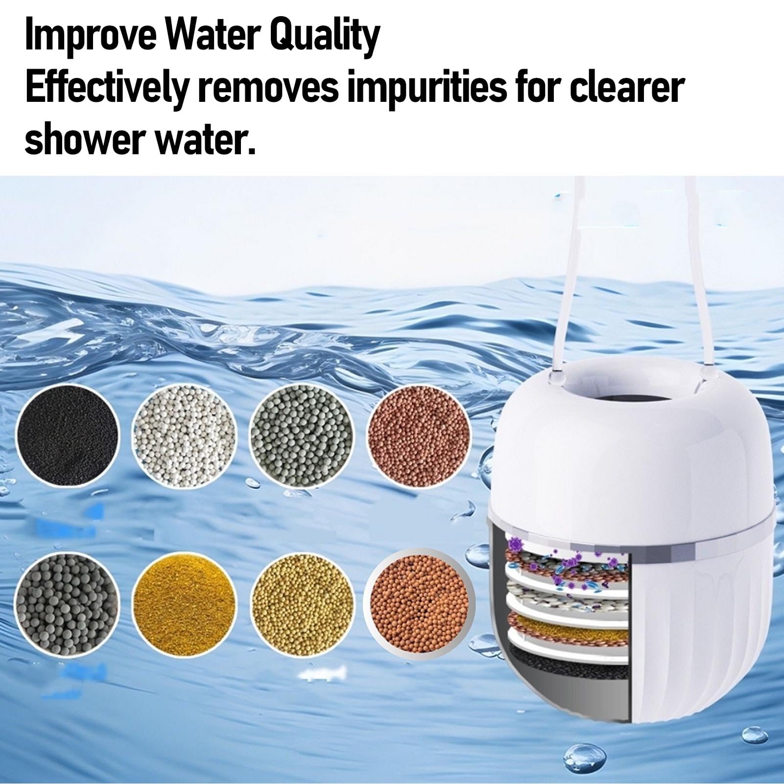 Filtro dell'acqua universale per vasca da bagno, sistema di filtraggio multistrato, design sospeso, filtro per rubinetto in ABS, sicuro e pulito, rimuove le impurità, 13 x 10,9 cm, per bagni più sani