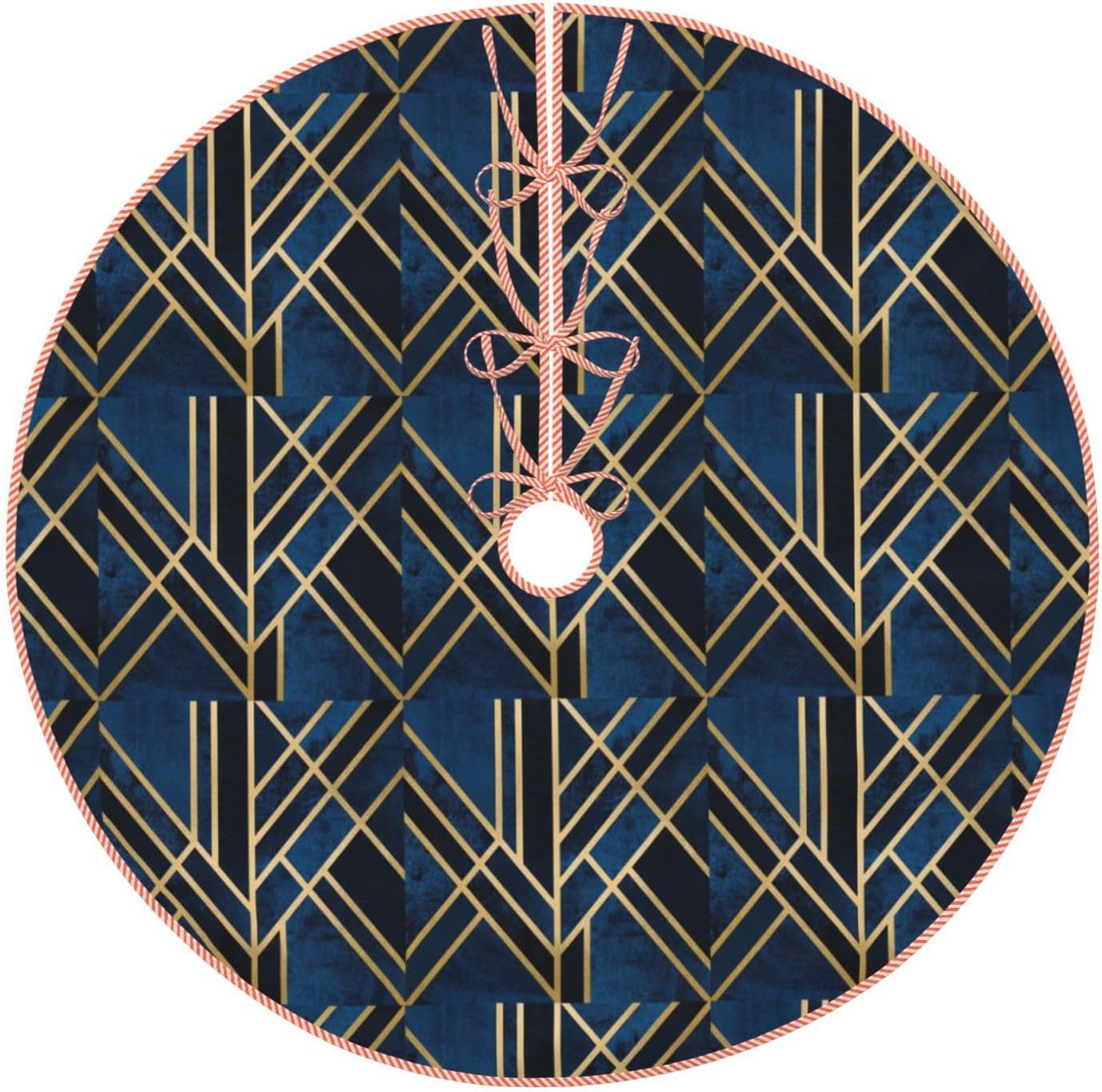 48 Inch Christmas Tree Abstract Geometric Striped Skirt, Faux Linen