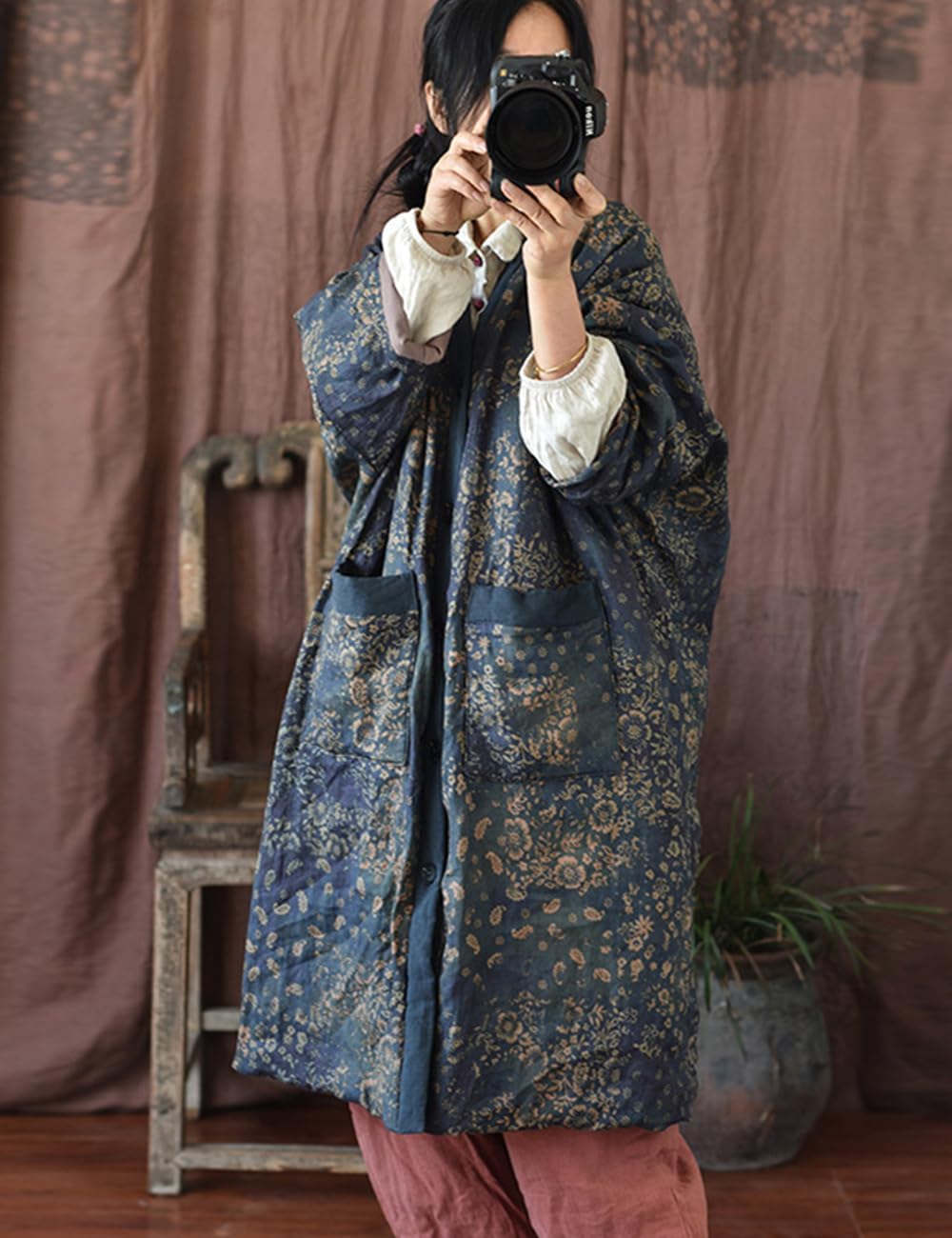 NFYM Long Jackets for Women Winter Outwear Knee Length Printed Vintage Loose Patchwork Quilted Lightweight Jackets - Image 3