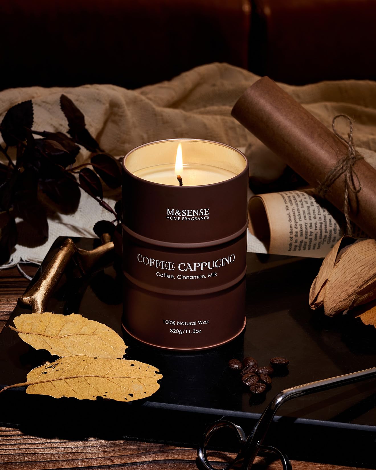 M&SENSE Candele profumate al caffè Cappucina, candela di cera naturale di soia 70 ore di combustione a lunga durata, forte aroma di caffè Candela unica regalo di benvenuto per gli amanti del caffè