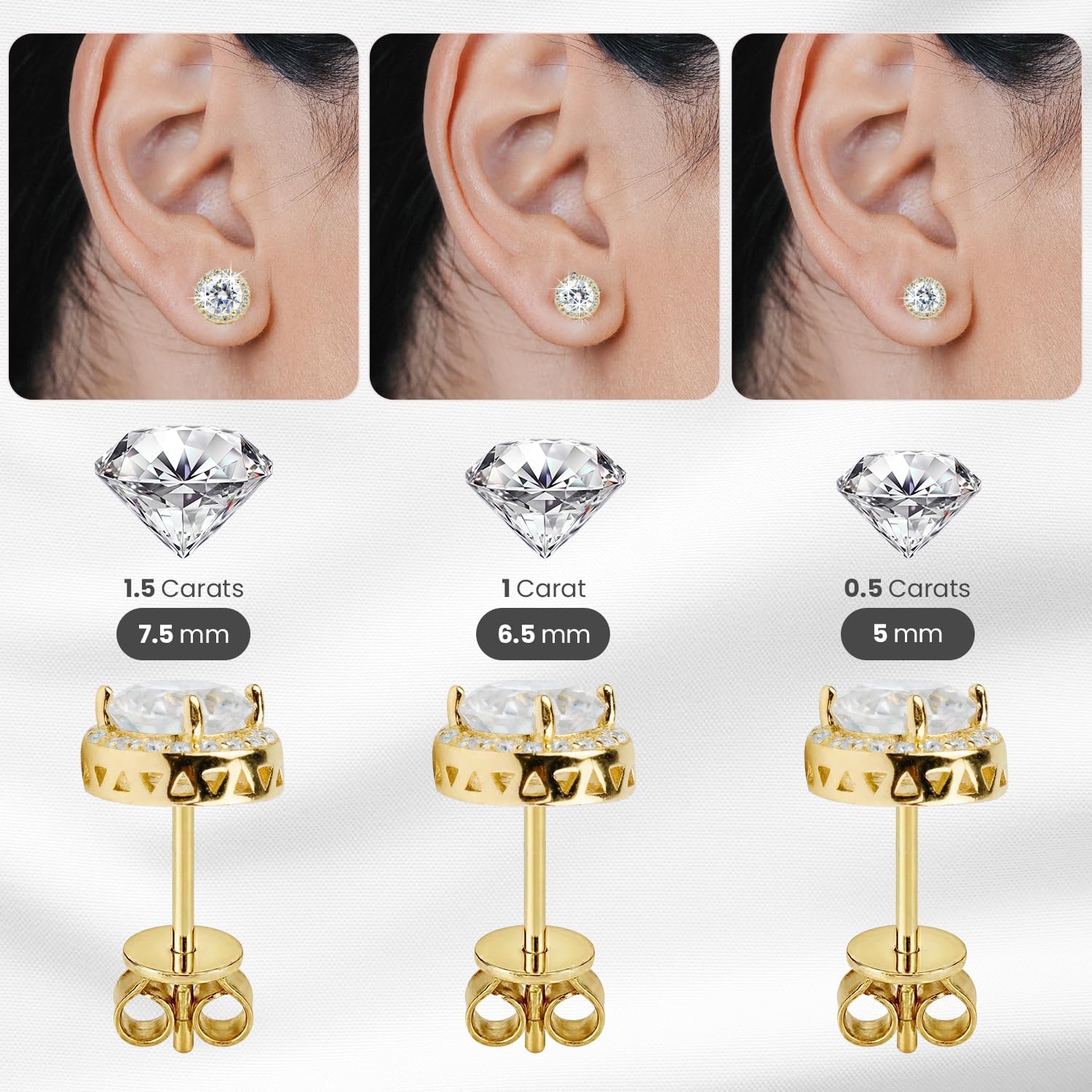 Moissanite Earrings for Women – GRA Certified Diamond Alternative Studs – 14K Gold Plated Hypoallergenic Durable Sparkle Jewelry Gift for Wife Mom Girlfriend Anniversary Wedding Birthday - Image 6