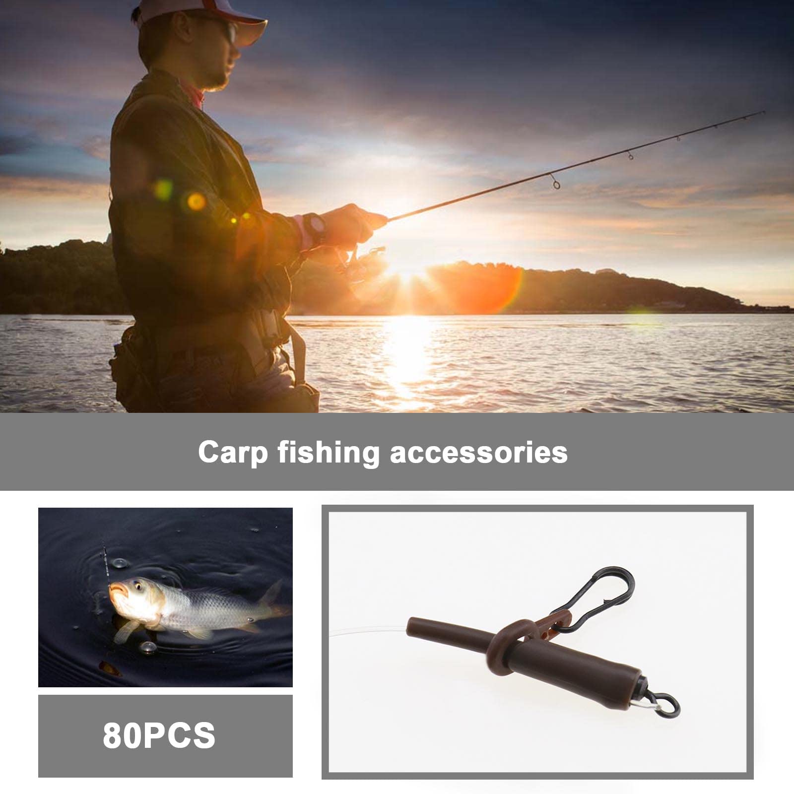 YINETTECH 80pcs Manchons Anti-Emmêlement Pour Pêche à La Carpe - Accessoires Robuste En Acier Carbone Et Caoutchouc Marron