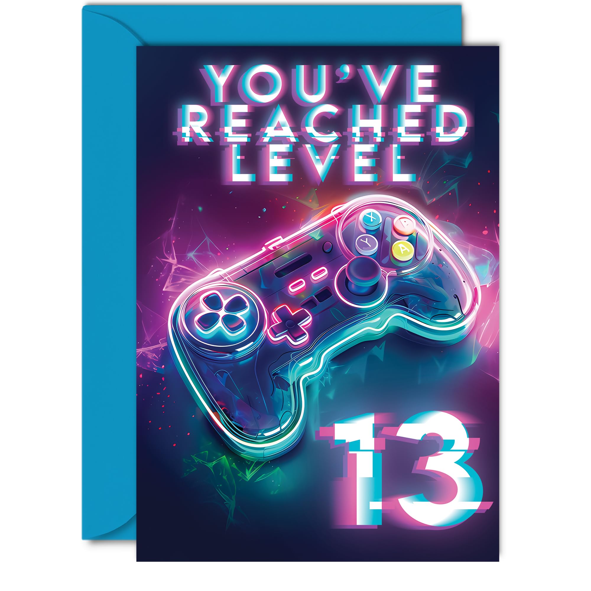 13th Gamer Birthday Cards for Boys Girls - You've Reached Level 13 - Happy 13 Birthday Card for Son Daughter Nephew Niece Grandson, 5x7 Inch Thirteen Thirteenth Bday Video Game Greeting Cards