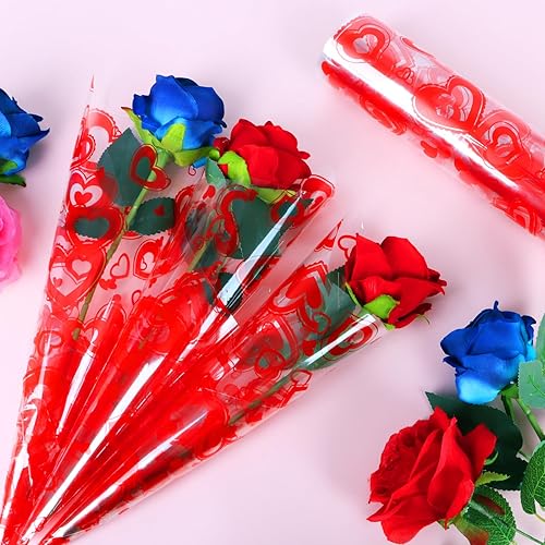 Miniatura 3 de DERAYEE Rollo de papel de celofán de corazón de San Valentín, 100 pies x 16 pulgadas, papel de regalo de celofán transparente para flores,