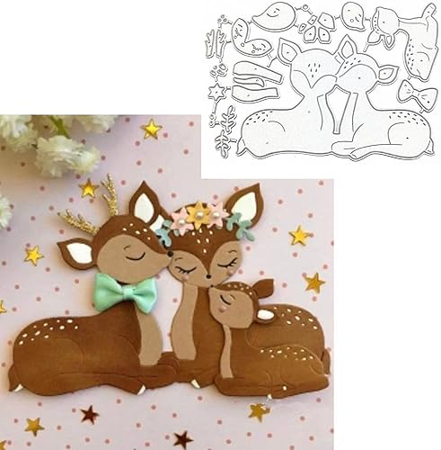 Troqueles de metal de la familia de ciervos plantillas de corte de marco de flores familiares de animales cálidos para álbumes de recortes fotos