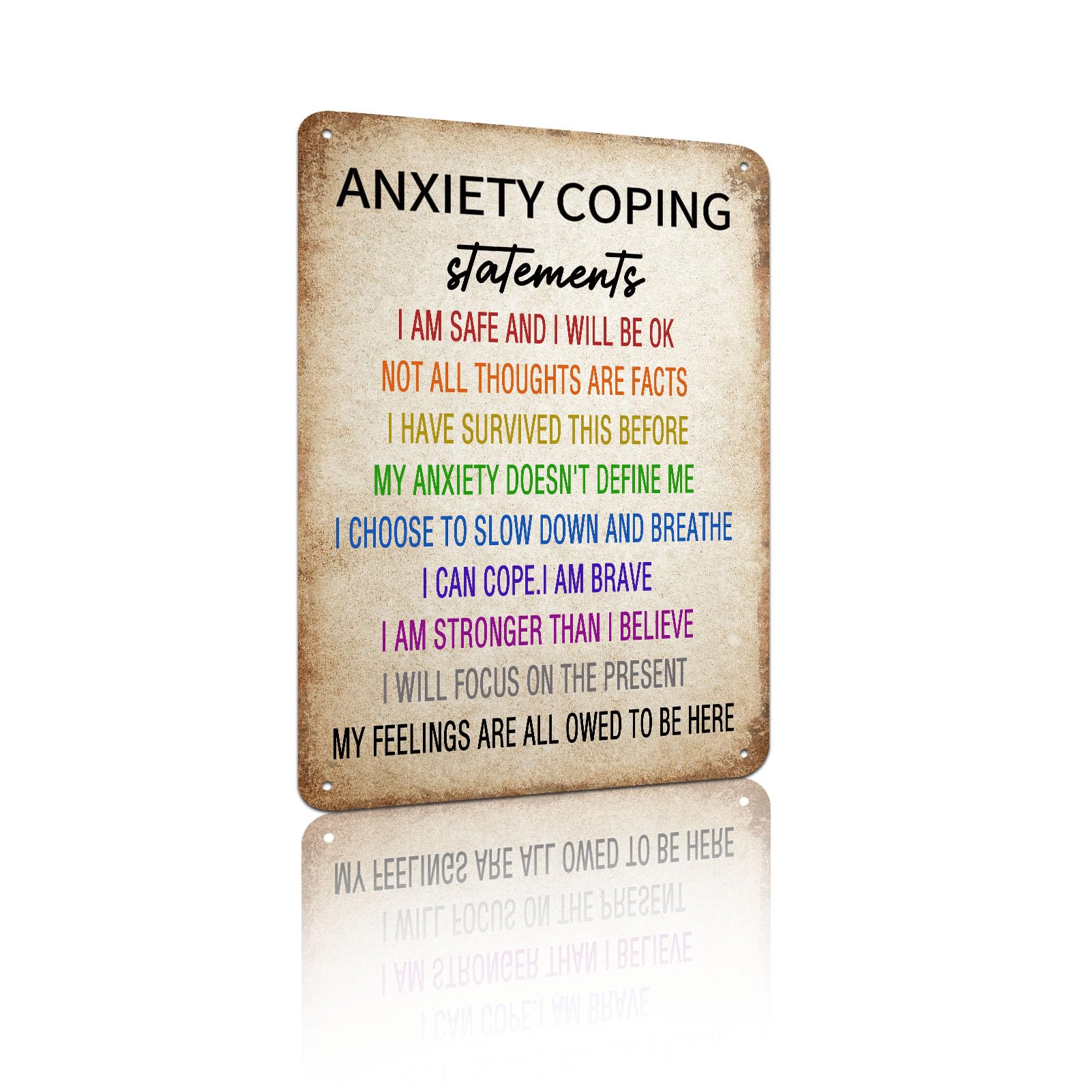 Anxiety Coping Statements Metal Vintage Aluminum Sign Wall Decor for Counseling Office, Study, Wellness Center, Living Room, Bedroom - 8x12 Inches Soothing Mental Wellness-Themed Wall Art (25253)