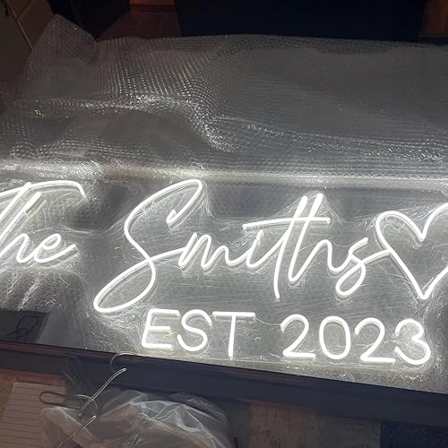 Miniatura 2 de Letreros de luces LED de neón, personalizables, para fiesta, boda, cumpleaños, hogar, dormitorio, uso en interiores, varios tamaños, texto de color,