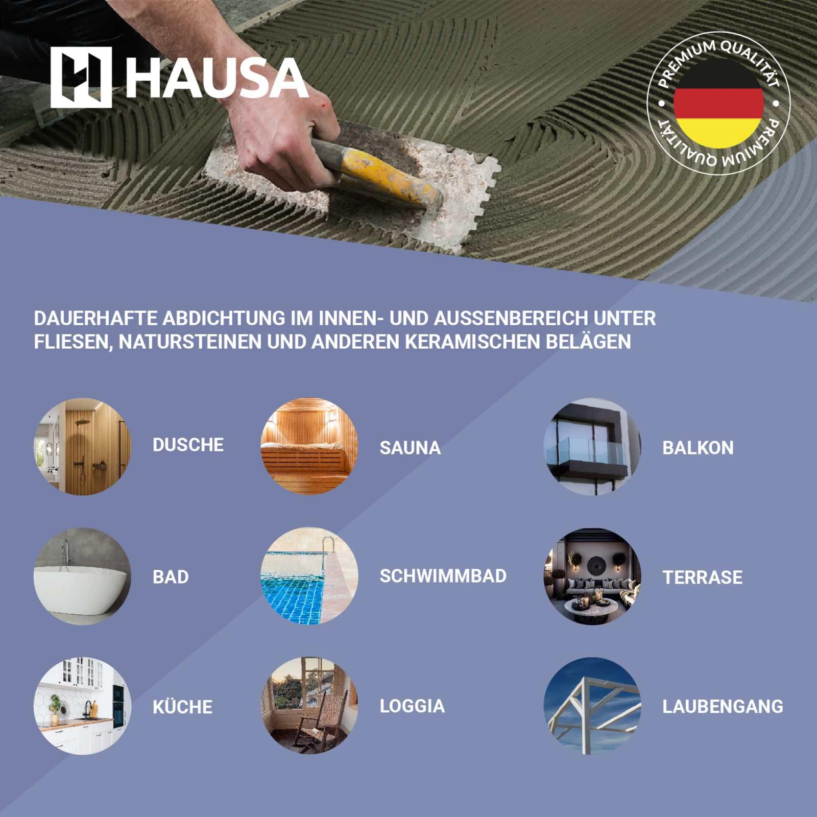 Hausa Sigillatura Pro3 10 m2, impermeabile, resistente al gelo, ideale per bagni e cucine, adatto per riscaldamento a pavimento
