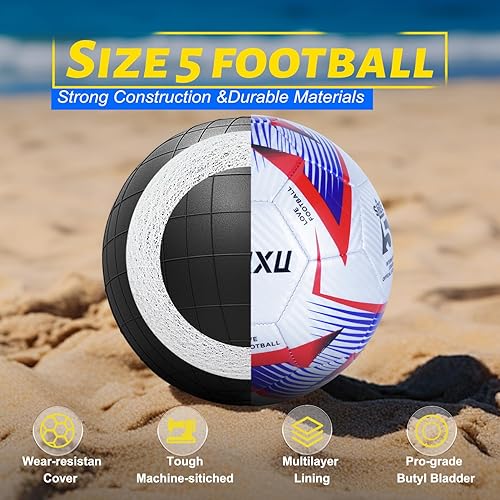 Miniatura 5 de Balón de fútbol tamaño 5 Balón de fútbol profesional para partido y entrenamiento, cubierta de piel sintética con vejiga de goma engarzada, incluye