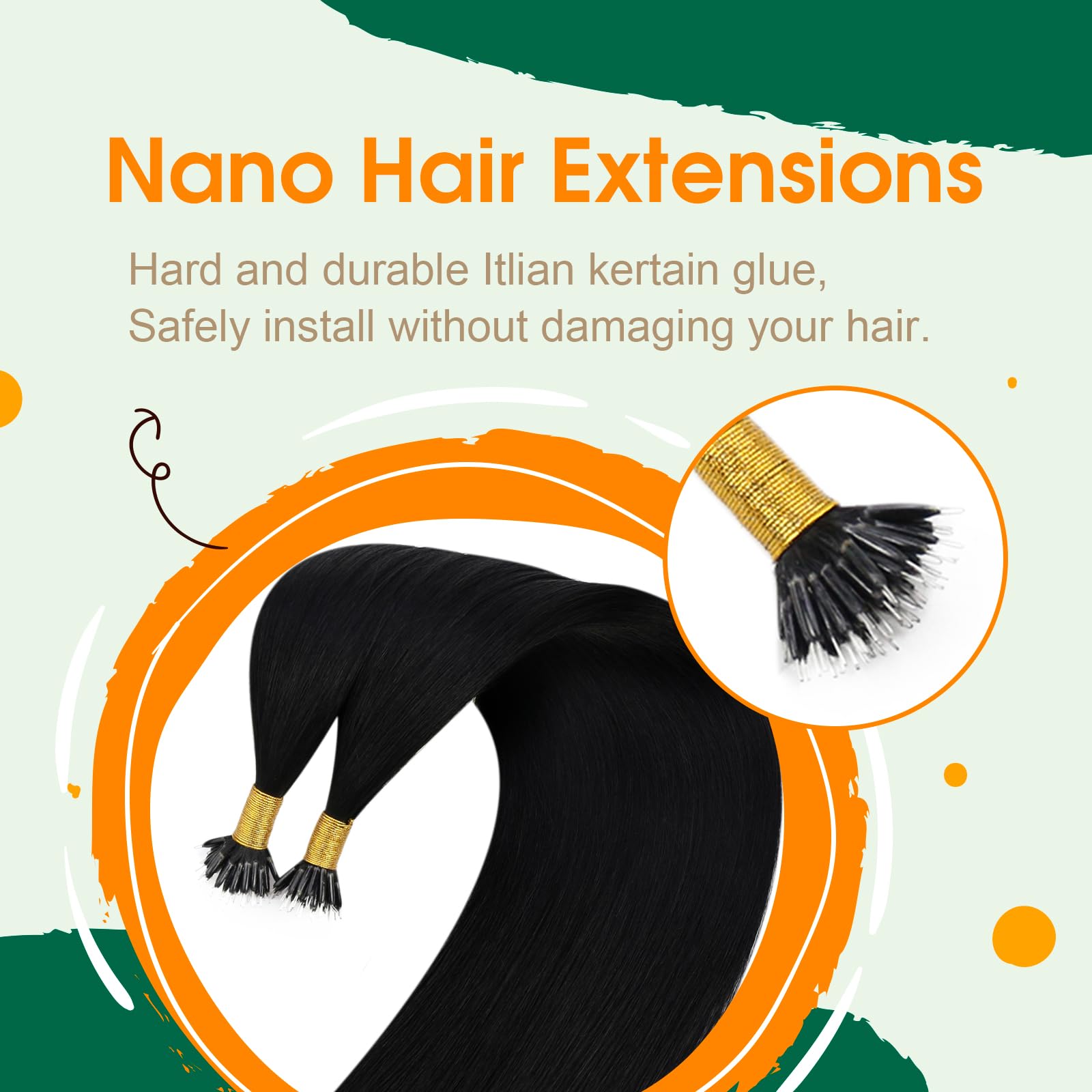 Easyouth Hair Extensions Nano Black Nano Beads Hair Extension Real Human Hair Jet Black Nanos Ring Hair Extensions Human Hair Natural Luster 24 Inch 50g/50s #1 - Image 3
