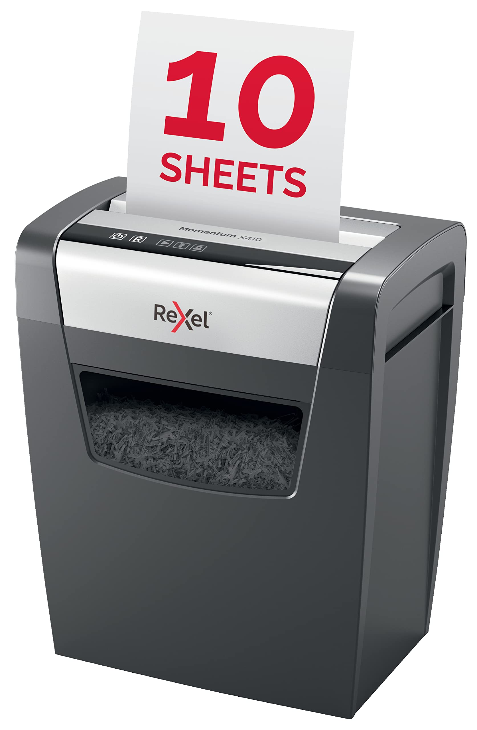 REXEL Momentum X410, Distruggidocumenti Manuale, 11-10 Fogli A4 (70-80 gr/mq), Taglio a Frammento, Livello di sicurezza P-4, per Uso Personale/Home Office, Capacità 23 Litri, 2104571EU