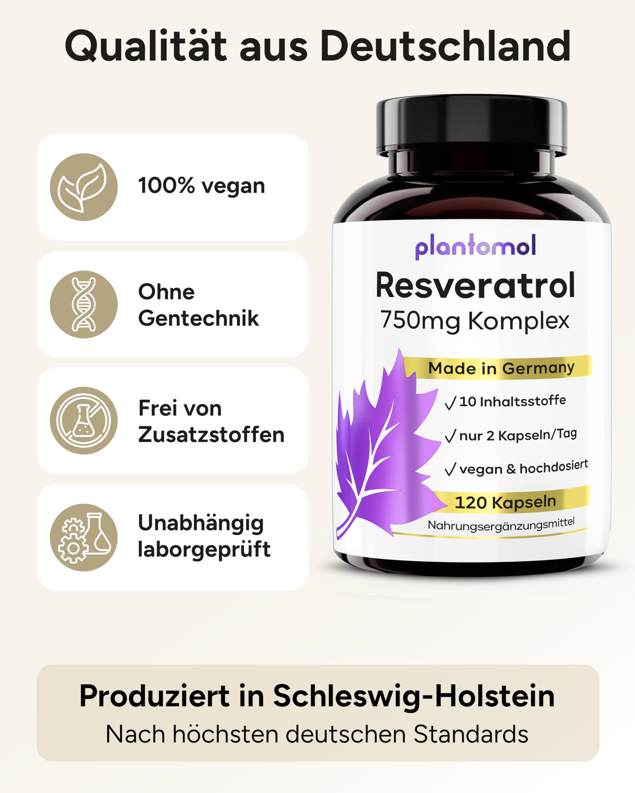 120 Trans Resveratrol Kapseln mit 750mg Resveratrol hochdosiert mit Silizium und Hyaluron (in 2 Kapseln) als Resveratrol Komplex