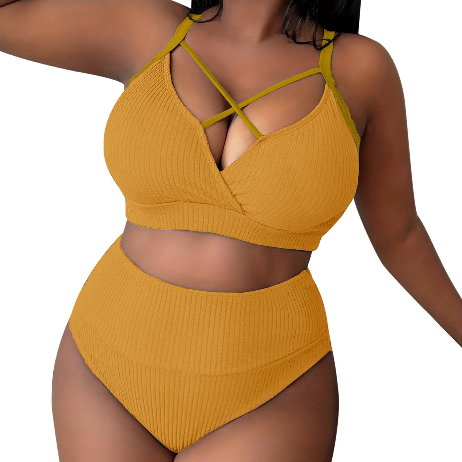 Genérico 2026 Bañador Bikini Mujer Amazon Espagne 2024 Traje de baño Sexy Talla Grande con Tirantes Color sólido y Cintura Alta para Mujer (Yellow, 0XL)