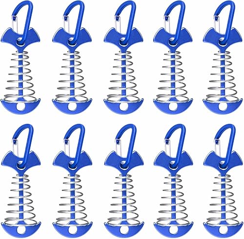 Fishbone - Estacas de anclaje para cubierta con mosquetones, estacas de aluminio para tienda de campaña con hebilla de resorte, estacas de tienda de