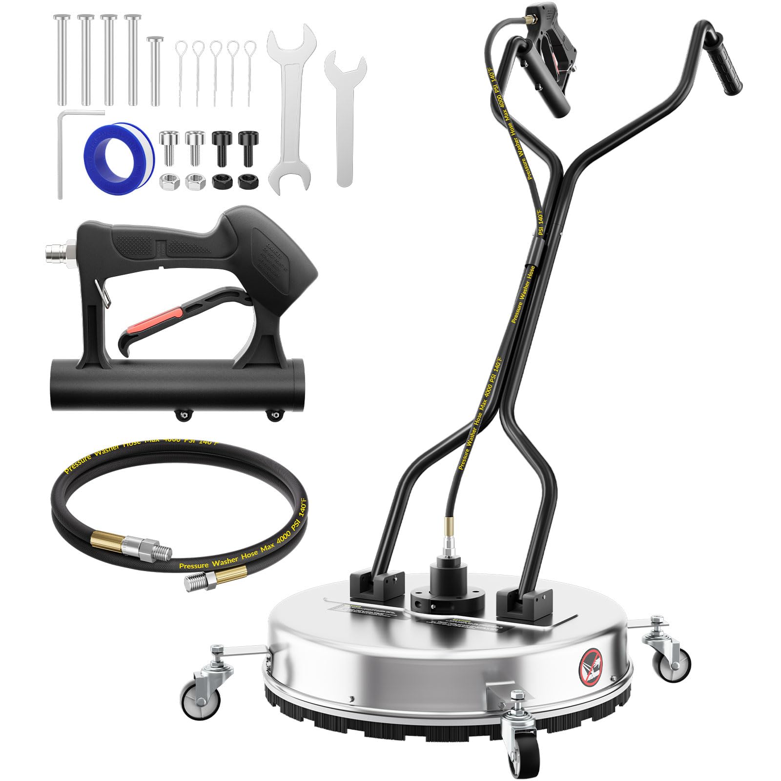 Limpiador de Superficies para Limpiador de Alta Presión Universal 56 cm Alta presión Manual para Superficies de terrazas, 4000 PSI,con 4 Ruedas, Conector Rápido De 1/4 De Pulgada