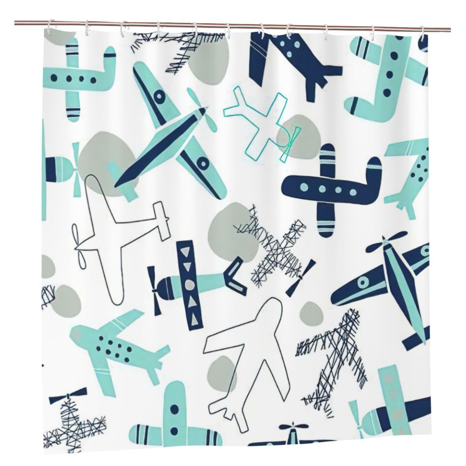 Rideau de douche imperméable à motif avion et œillets haut de gamme