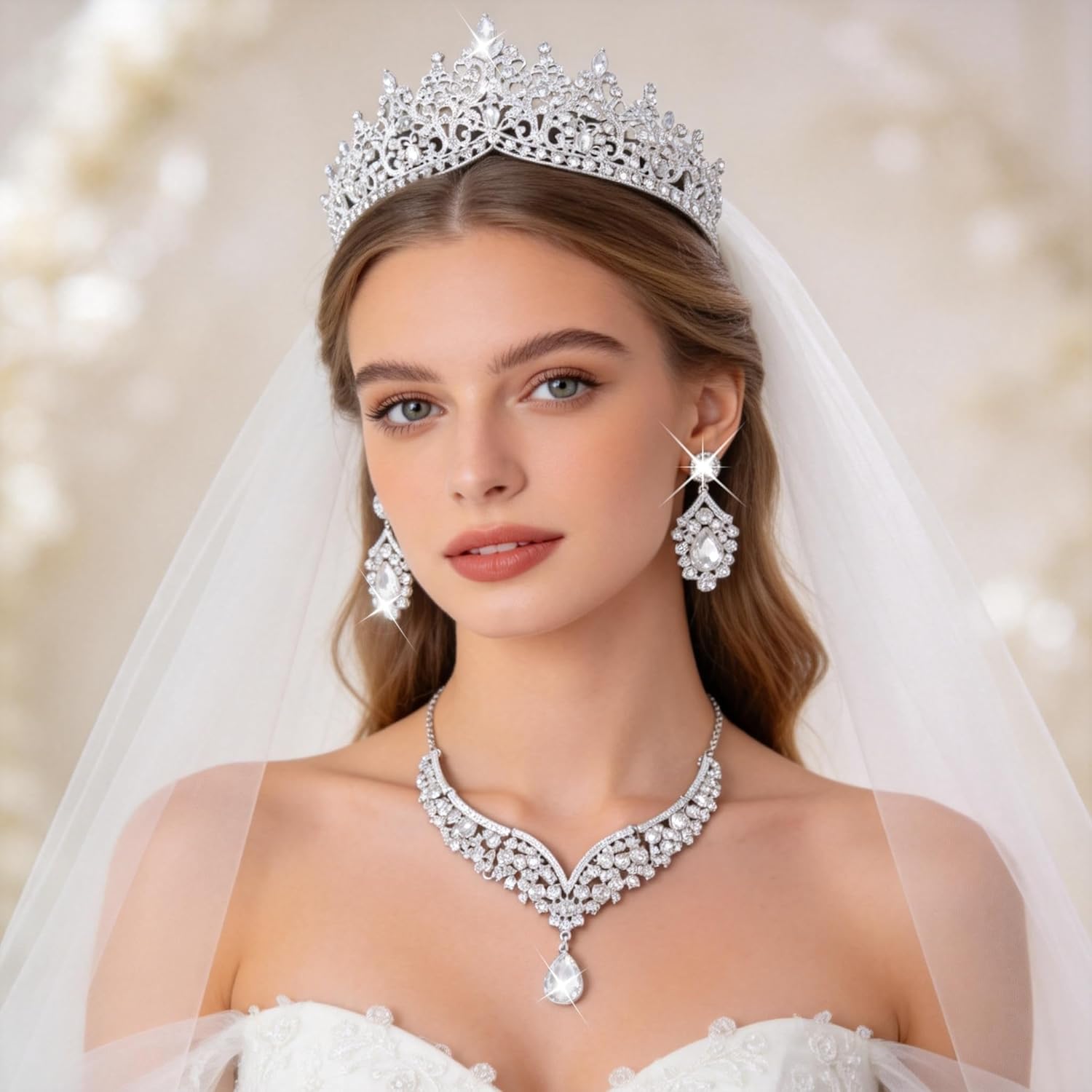 Kamirola Tiaras and Crowns for Women,Tiaras Earrings Necklace, Crystal Bridal Jewelry Set, Costume Party Halloween Prom Pageant Jewelry for Women TR80
