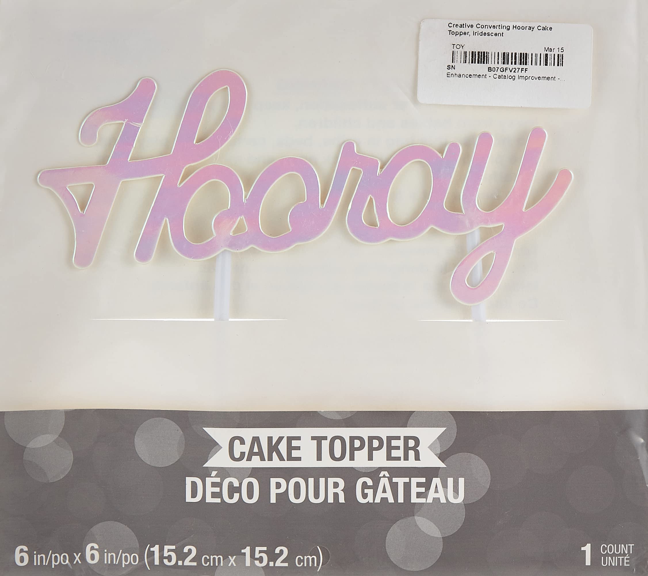 Hooray Foil Iridescent Cake Topper - 1 Pc.