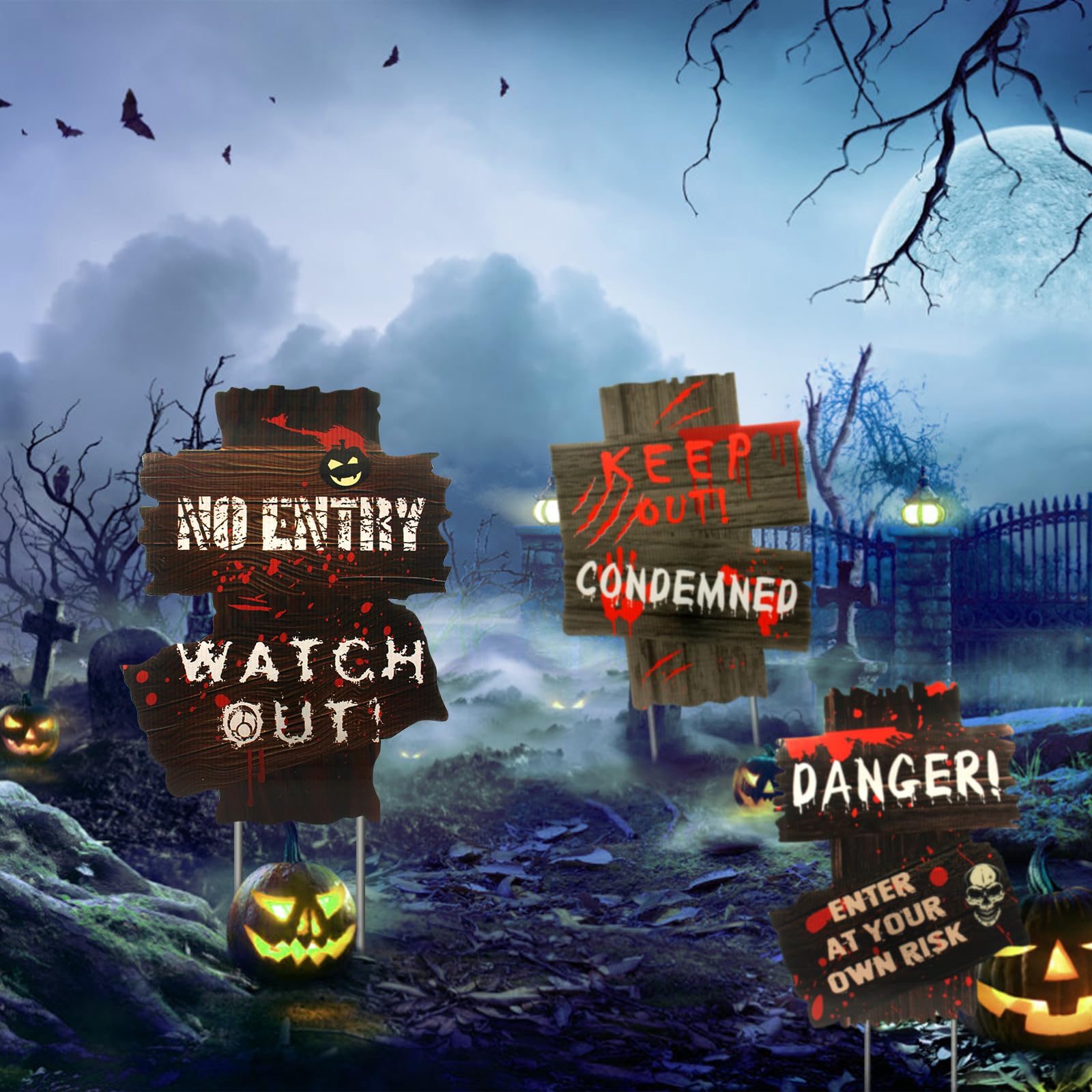 AOKITO 3 señales de peligro para Halloween, advertencias onduladas exteriores