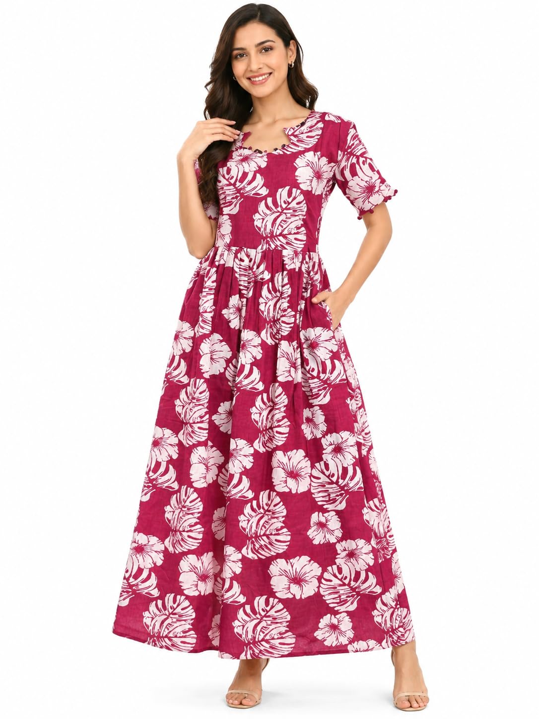VIVI Feeding & Maternity Cotton Maxi Dress | Feeding & Non-Feeding Friendly | Soft Breathable Fabric | Comfortable Pregnancy & Nursing Wear | Party & Casual Wear-image-27