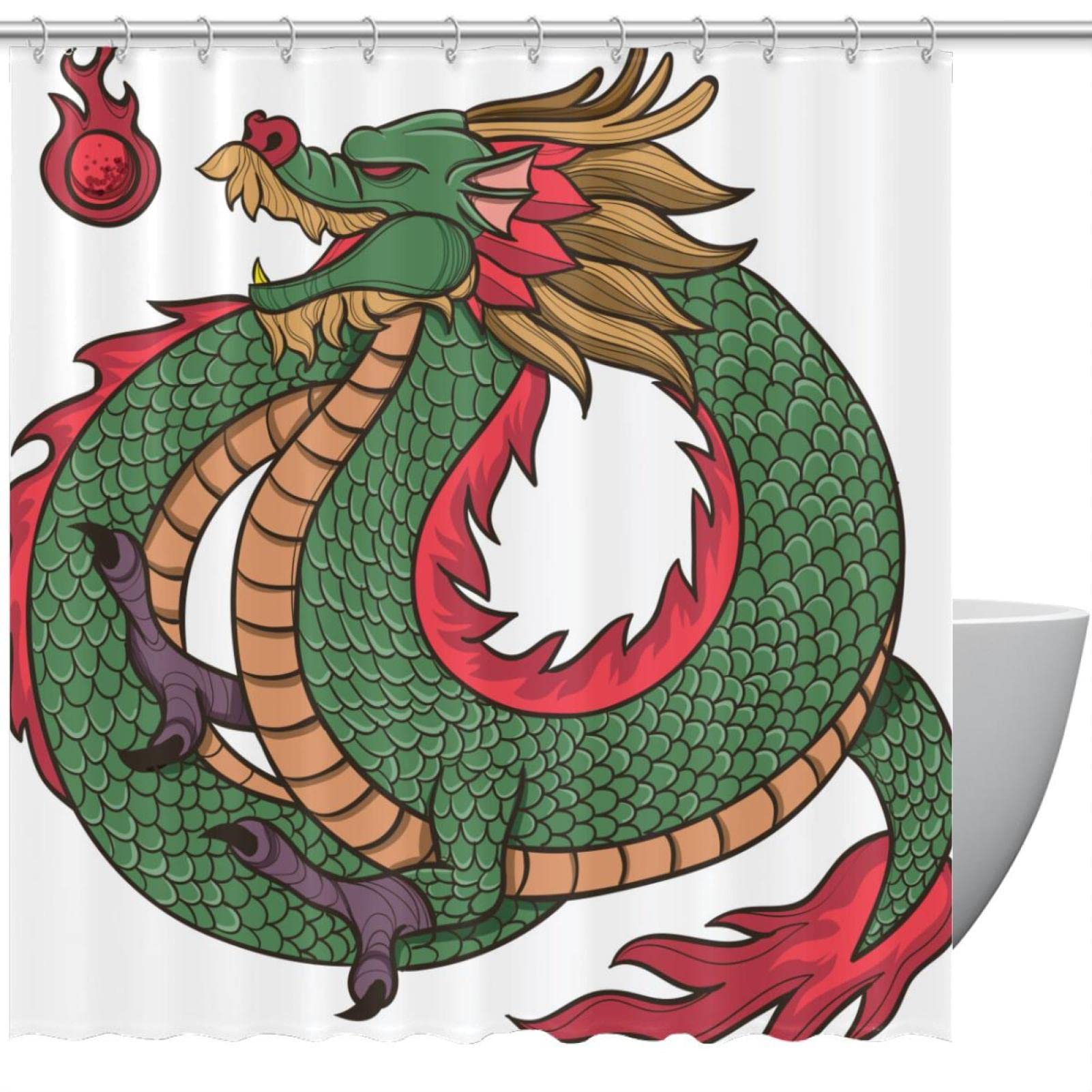 Rideau de douche traditionnel chinois vert 152x182 cm avec 12 crochets